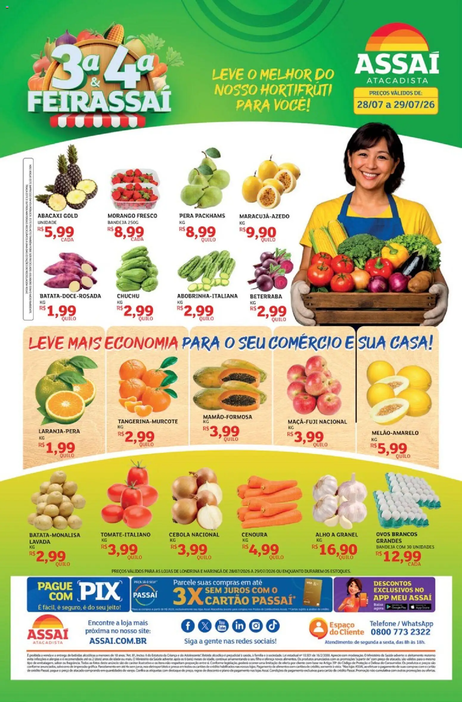 Pré-Visualização do folheto "Assaí Atacadista ofertas - PR" da loja Assaí Atacadista válido a partir de 28/07/2026 - Telefone, Ovos, Abacaxi, Chuchu, Pera, Beterraba, Bandeja, Alho