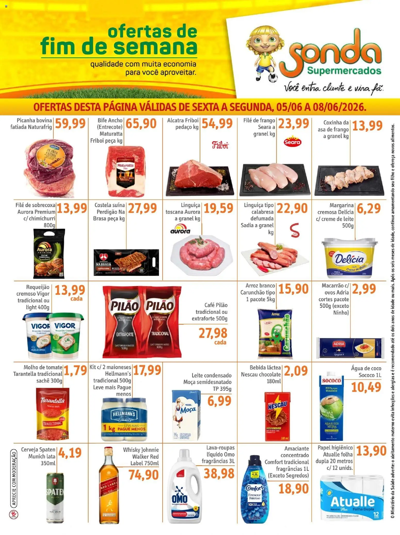 Pré-Visualização do folheto "Sonda ofertas FDS" da loja Sonda válido a partir de 05/06/2026 - Café, Whisky, Água, Arroz, Leite, Tomate, Creme, Linguiça