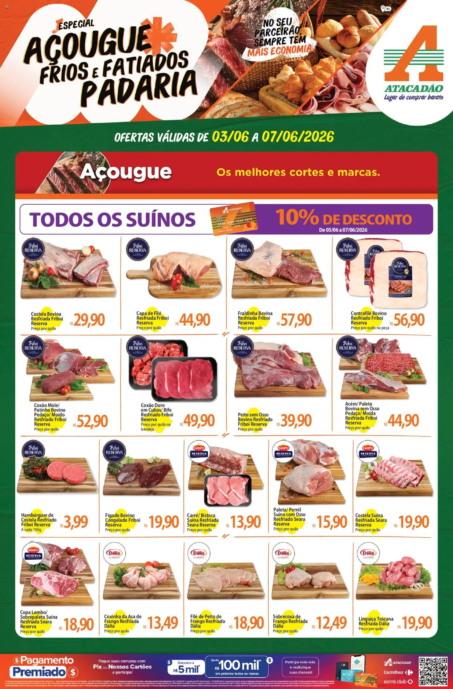 Pré-Visualização do folheto "Atacadão ofertas - RS" da loja Atacadão válido a partir de 03/06/2026 - Hambúrguer, Copa, Fígado, Pernil, Costela bovina, Asa de frango, Sobrepaleta suína, Frango resfriado