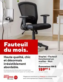 Un aperçu du dépliant Staples circulaire - Fauteuil du mois du magasin Staples est valide à partir 1 juin 2026
