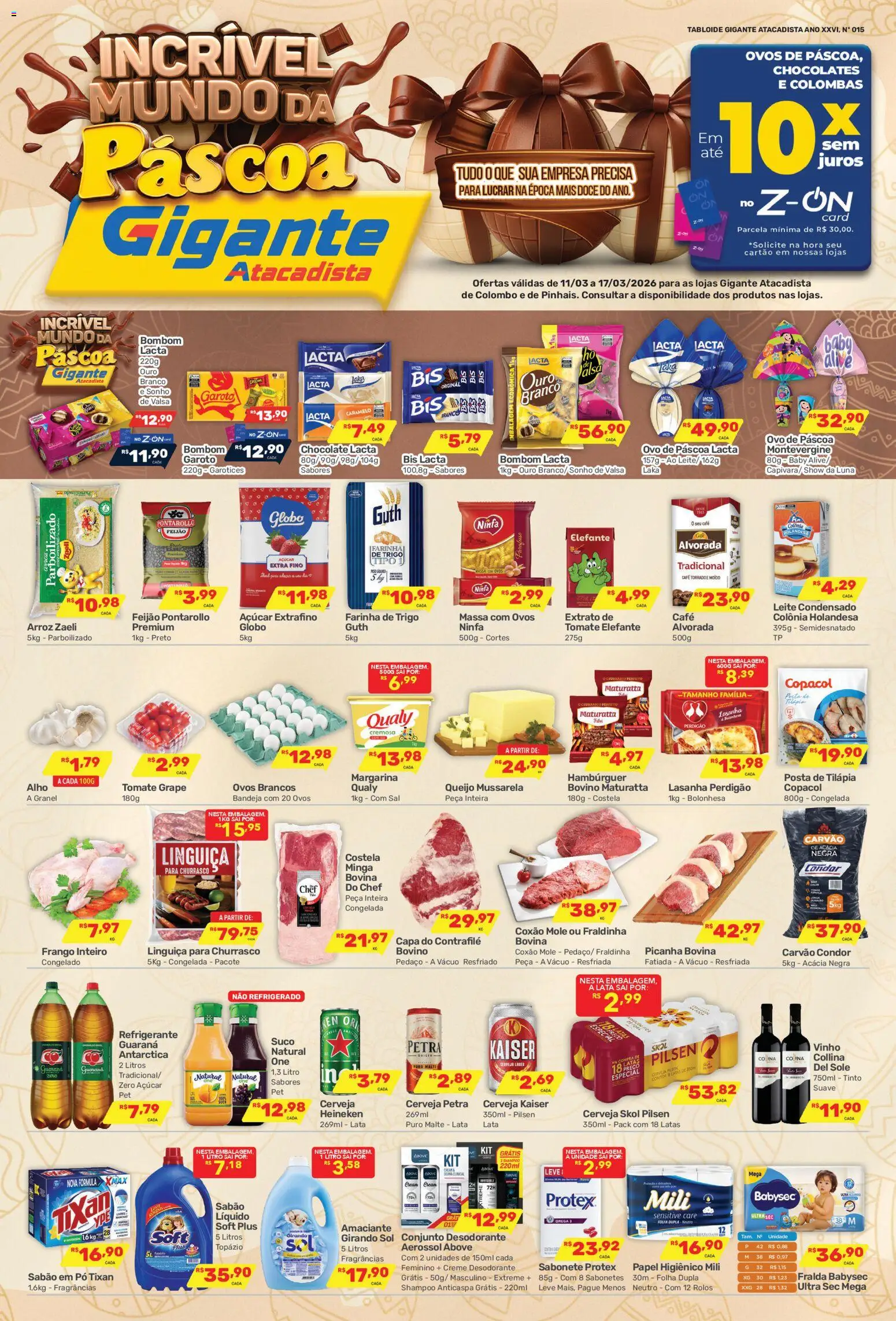 Pré-Visualização do folheto "Gigante Atacadista - Ofertas da semana" da loja Gigante Atacadista válido a partir de 11/03/2026 - Hambúrguer, Ovos, Leite, Açúcar, Bombom, Pó, Alho, Farinha