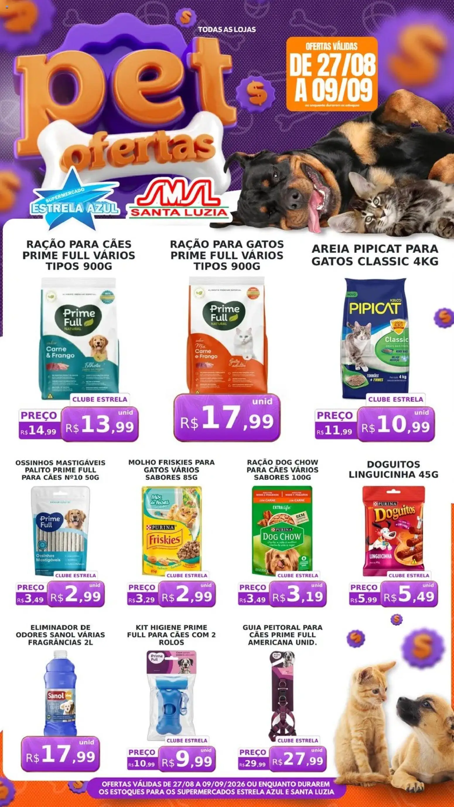 Pré-Visualização do folheto "Estrela Azul ofertas Pet" da loja Estrela Azul válido a partir de 27/08/2026 - Carne, Frango, Ração, Areia, Ração para gatos, Peitoral, Ração para cães