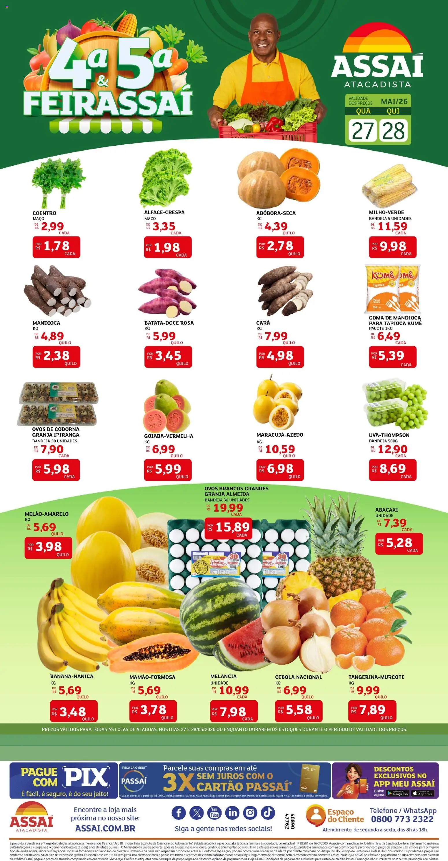 Pré-Visualização do folheto "Assaí Atacadista ofertas - AL" da loja Assaí Atacadista válido a partir de 14/06/2026 - Tapioca, Melancia, Ovos, Abacaxi, Bebida, Mandioca, Alimentos, Bandeja