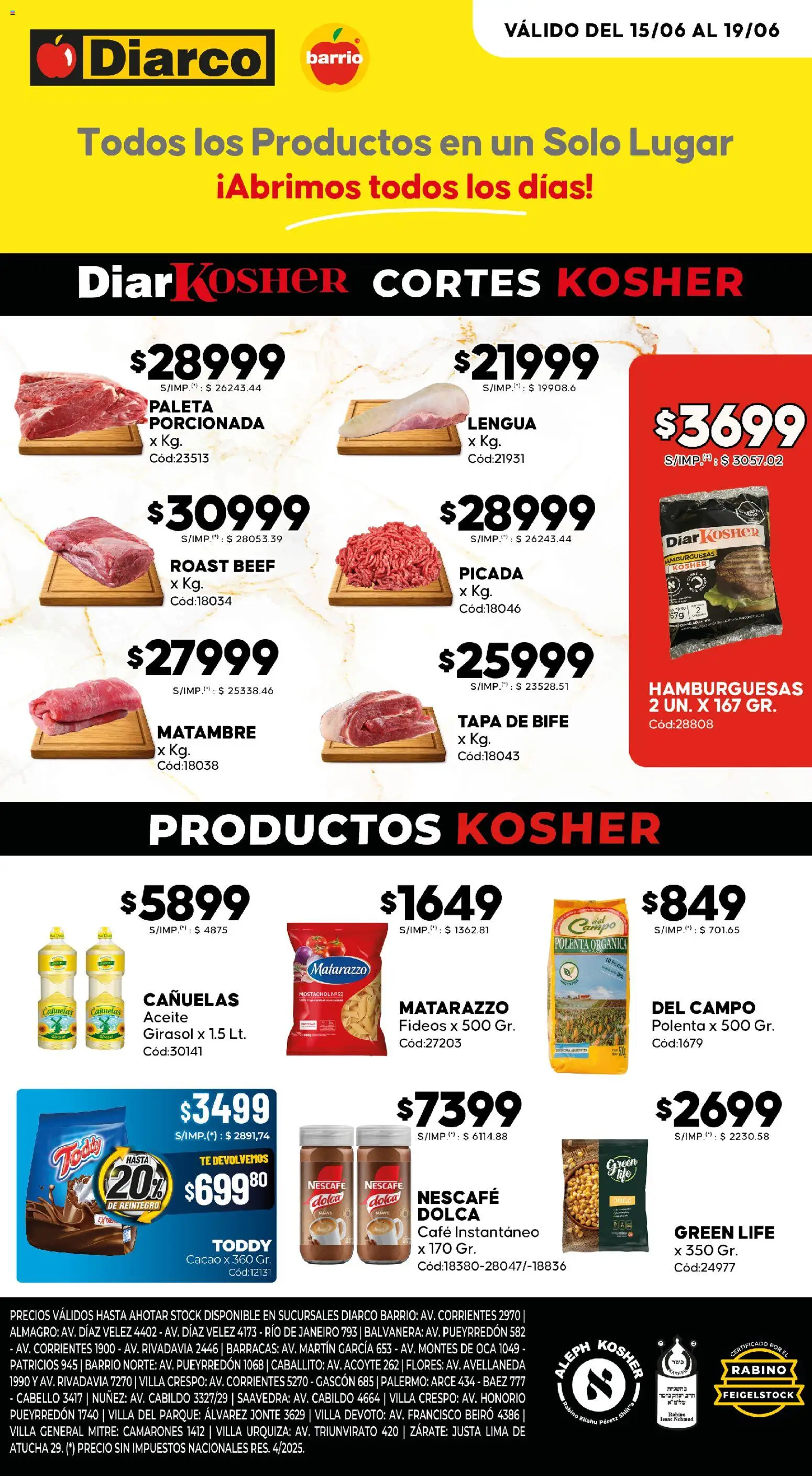 Vista previa del folleto de la tienda Diarco válido desde el 15/06/2026 - Café, Flores, Lima, Polenta, Choclo, Cacao, Bife, Paleta