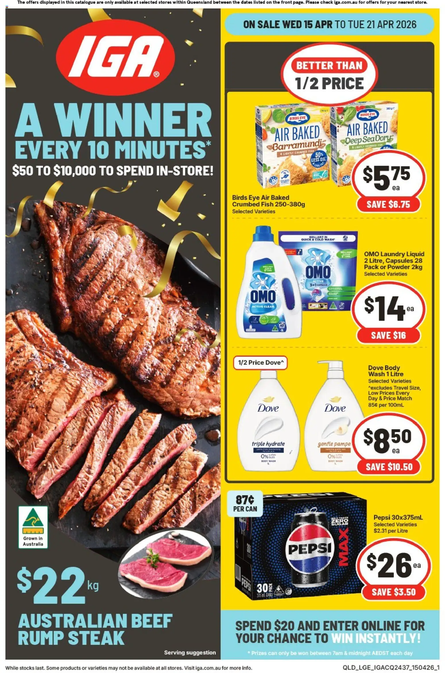 Preview of catalogue IGA catalogue QLD from shop IGA valid 15/04/2026 - Cups, Ingredients, Oil, Chicken, Fish, Water, Lemon, Lime