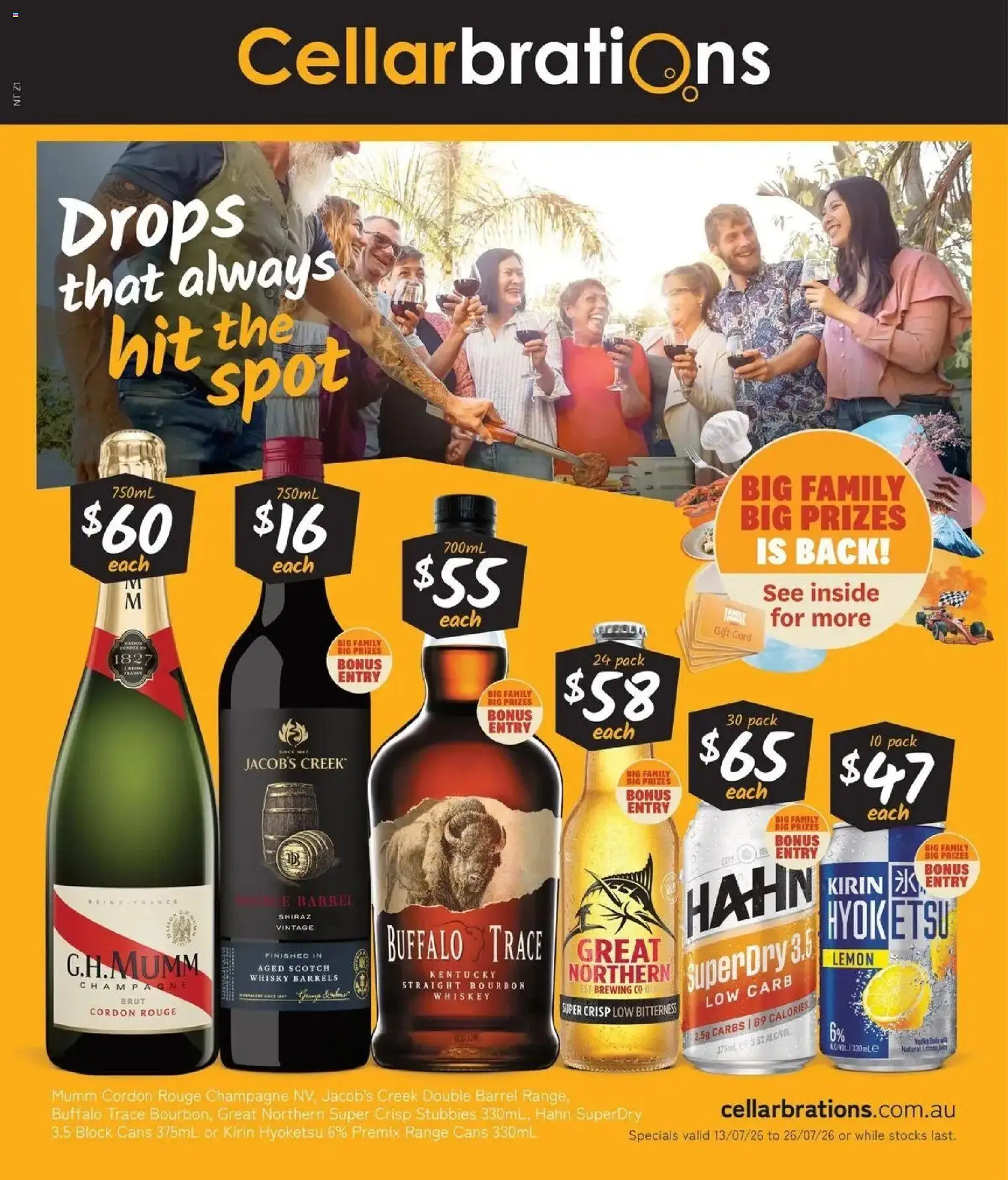 Preview of catalogue Cellarbrations catalogue Howard Springs from shop Cellarbrations valid 13/07/2026 - Champagne, Bourbon, Whiskey, Lemon, Scotch
