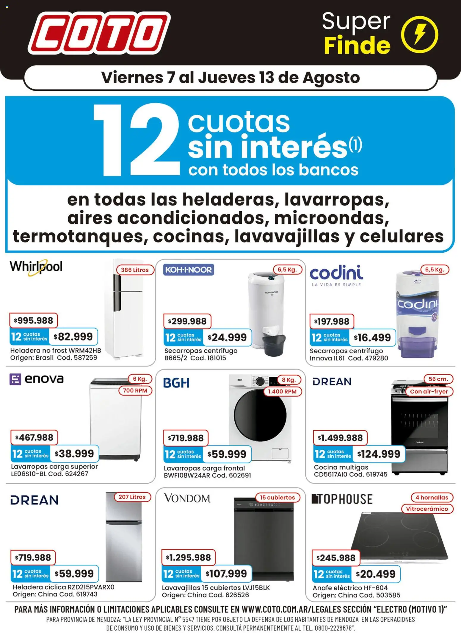 Vista previa del folleto de la tienda Coto válido desde el 07/08/2026 - Heladera, Cocina, Lavarropas, Anafe, Lavavajillas, Secarropas