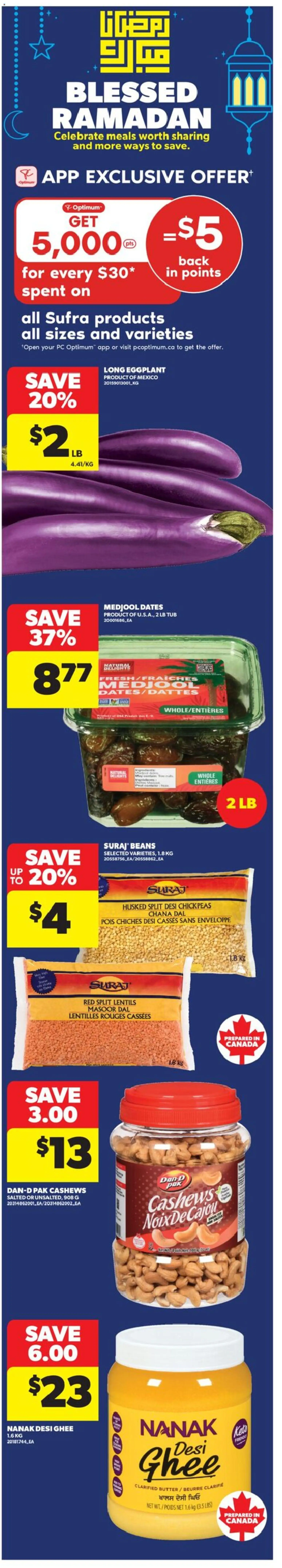 Preview of leaflet Real Canadian Superstore weekly flyer / circulaire from shop Real Canadian Superstore is valid from Mar 12, 2026 - PC, Lentils, Butter, Ghee, Eggplant