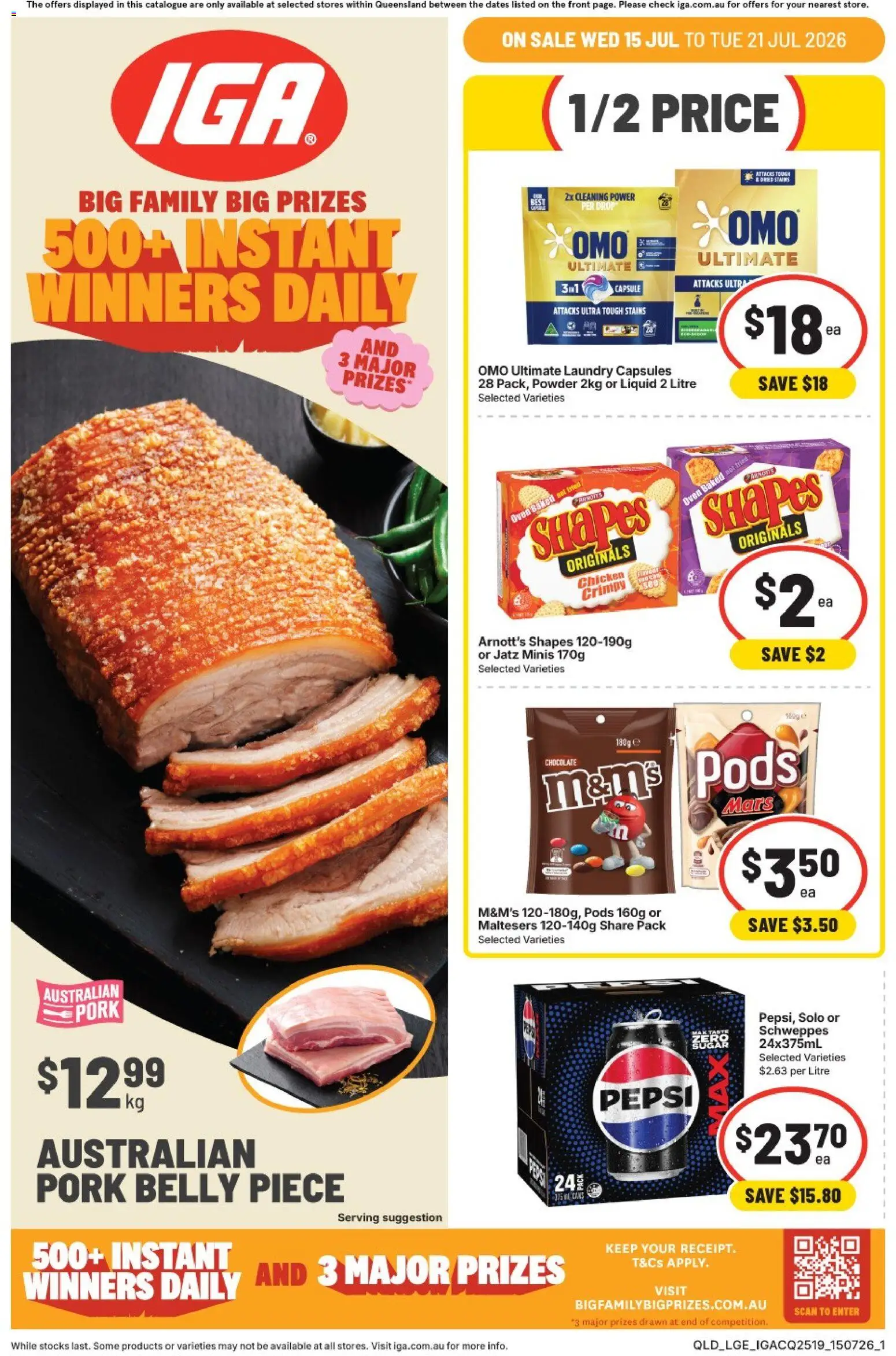 Preview of catalogue IGA catalogue QLD from shop IGA valid 15/07/2026 - Powder, Chicken, Pork, Pepsi, Pork belly, Laundry capsules, Capsules, Oven