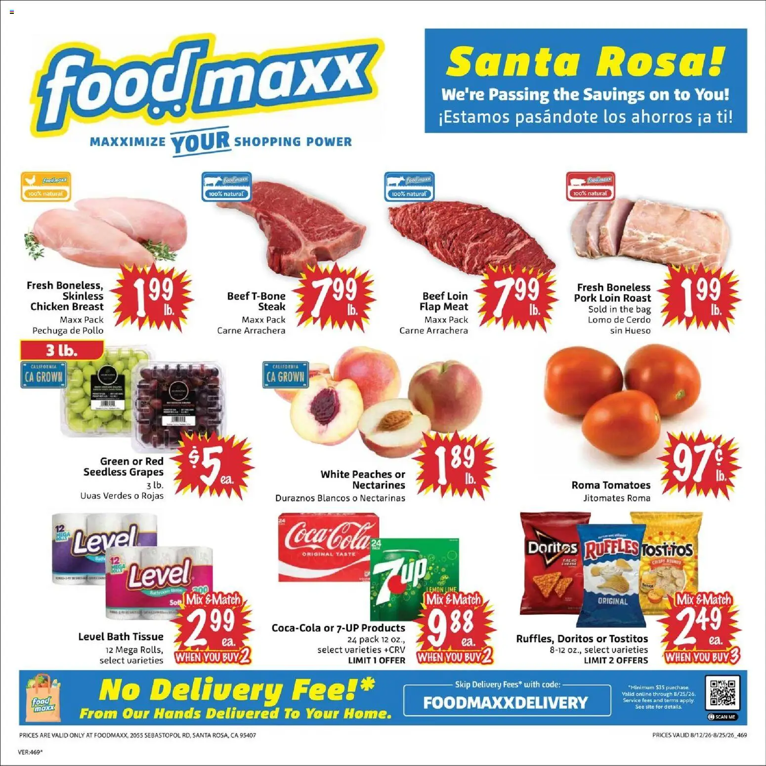 Ad Preview of FoodMaxx FoodMaxx Weekly Ad - CA from 08/12/2026 - Steak, Meat, Grapes, Beef, Lime, Bath, Pork loin, Chicken
