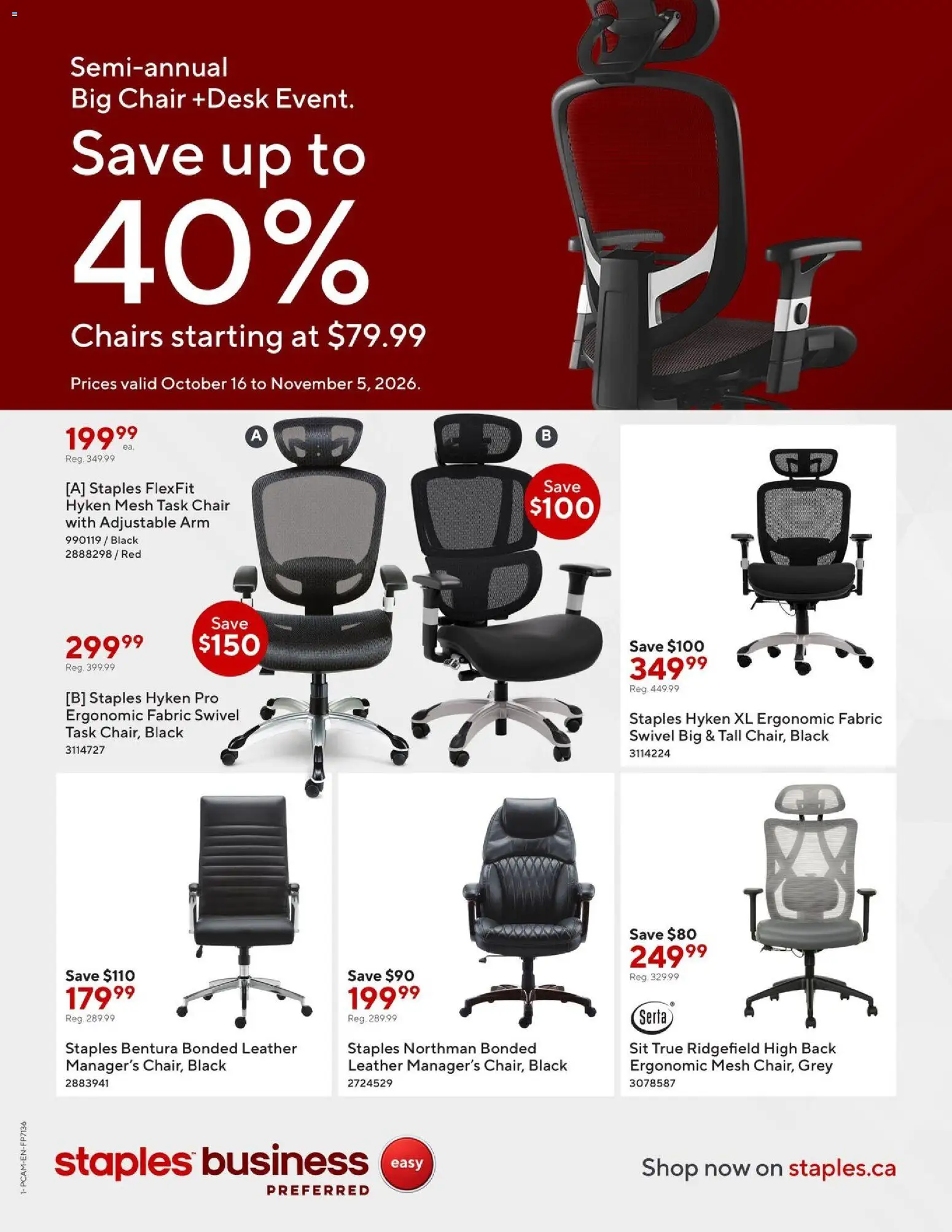 Preview of leaflet Staples flyer - Semi-annual big chair from shop Staples is valid from Oct 16, 2026
