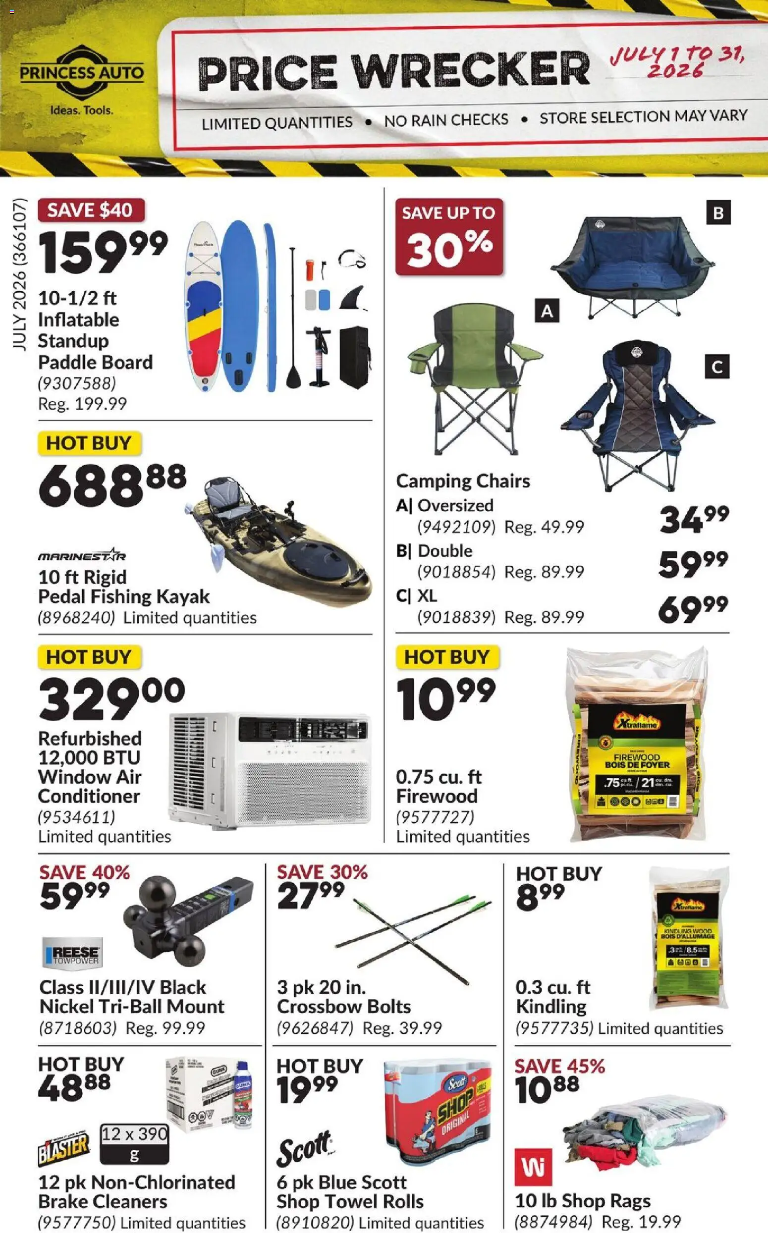 Preview of leaflet Princess Auto flyer - Price Wrecker from shop Princess Auto is valid from Jul 01, 2026 - Chairs, Firewood, Conditioner
