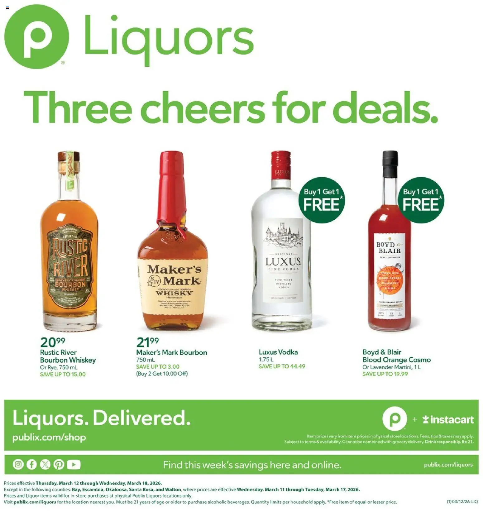Ad Preview of Publix Publix Liquor Ad from 03/12/2026 - Bourbon, Vodka, Whiskey, Lime