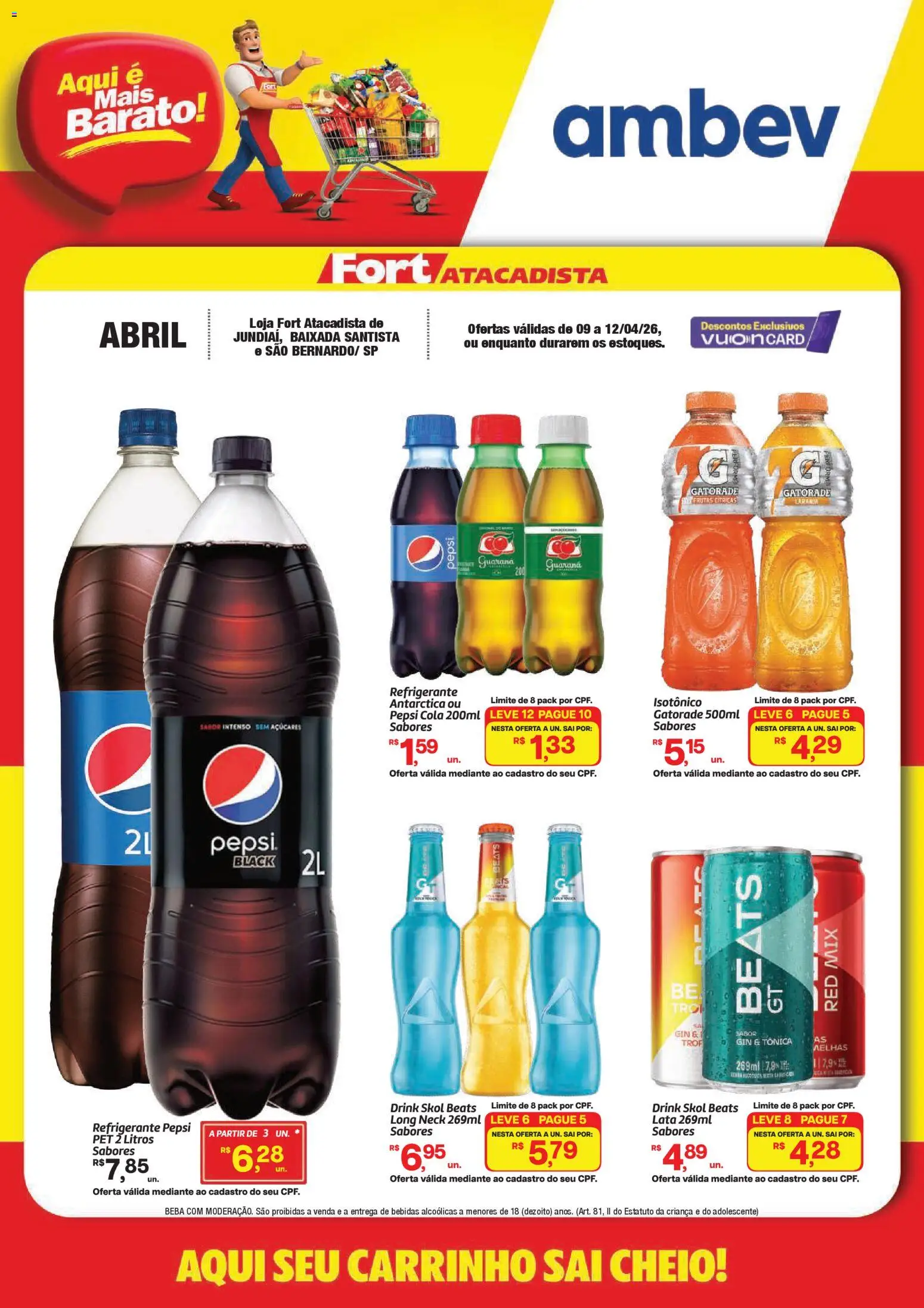 Pré-Visualização do folheto "Fort Atacadista ofertas Ambev" da loja Fort Atacadista válido a partir de 09/04/2026 - Gatorade, Bebidas, Carrinho, Refrigerante, Pepsi, Cola, Isotônico, Guaraná