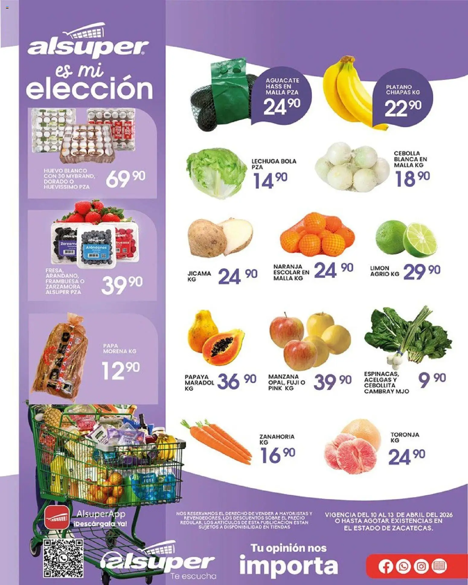 Vista previa las ofertas de la tienda Alsuper - Alsuper folleto Calera desde el 10/04/2026 - Té, Manzana, Aguacate, Plátano, Limón, Zanahoria, Cebolla, Lechuga