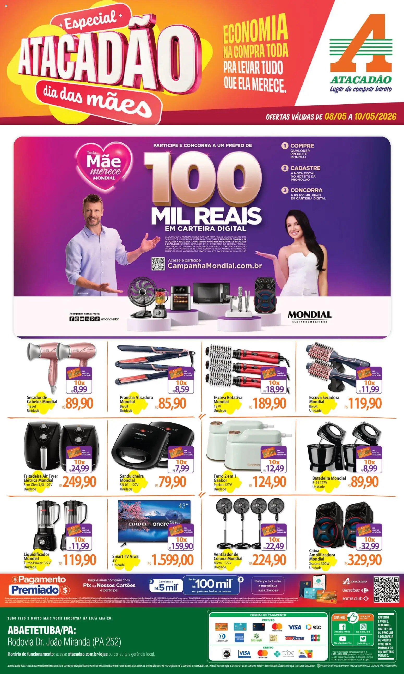 Pré-Visualização do folheto "Atacadão ofertas - PA" da loja Atacadão válido a partir de 08/05/2026 - Air fryer, Ventilador, Liquidificador, Batedeira, Escova rotativa, Óleo, Ferro, Escova