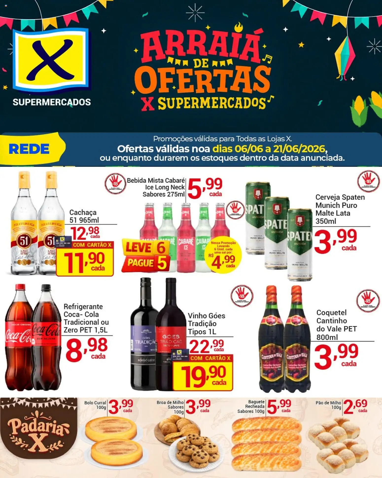 Pré-Visualização do folheto "X Supermercados ofertas Arraiá" da loja X Supermercados válido a partir de 06/06/2026