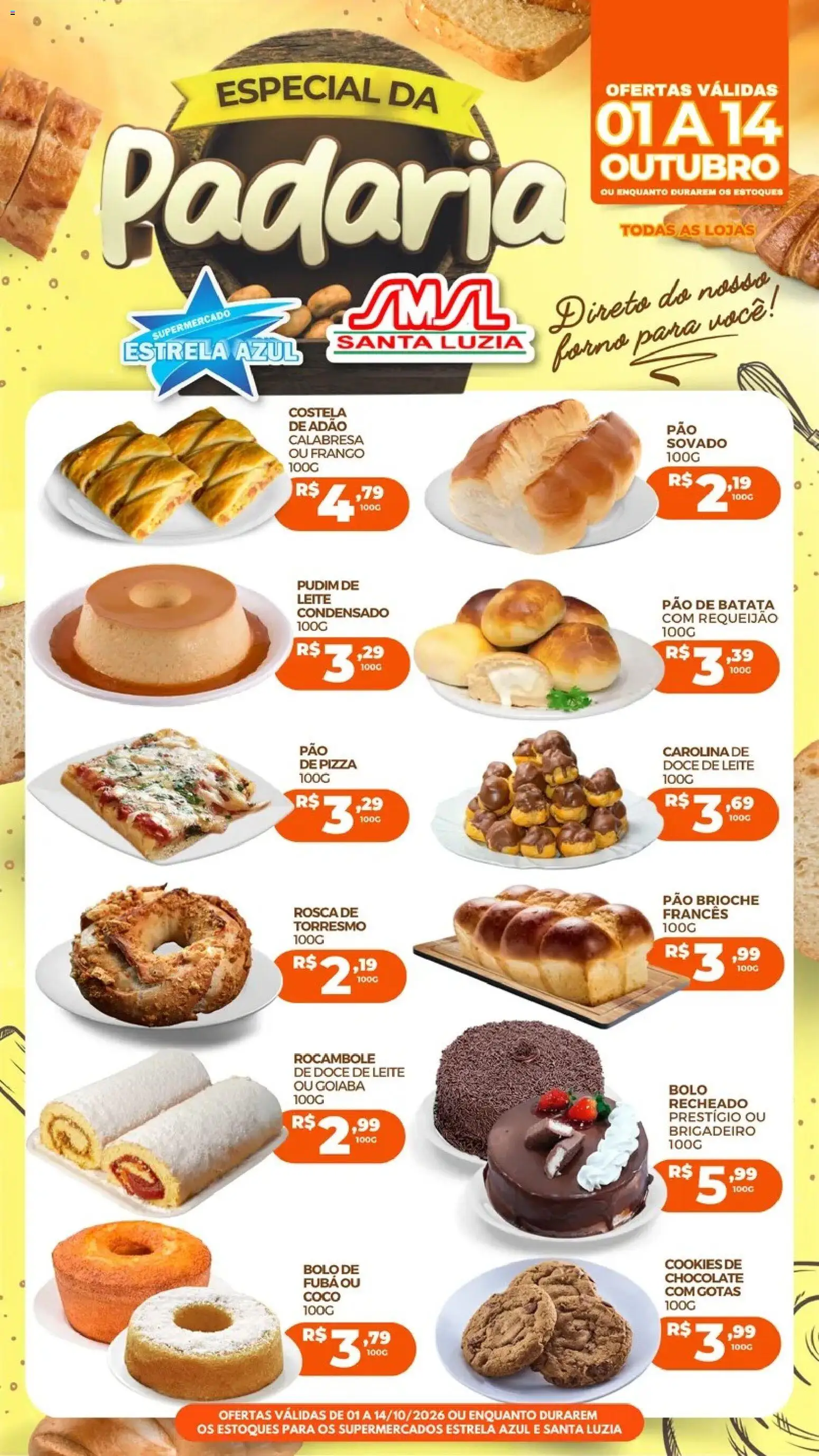 Pré-Visualização do folheto "Estrela Azul ofertas Padaria" da loja Estrela Azul válido a partir de 01/10/2026 - Coco, Bolo, Chocolate, Cookies, Leite condensado, Pão, Leite, Brioche