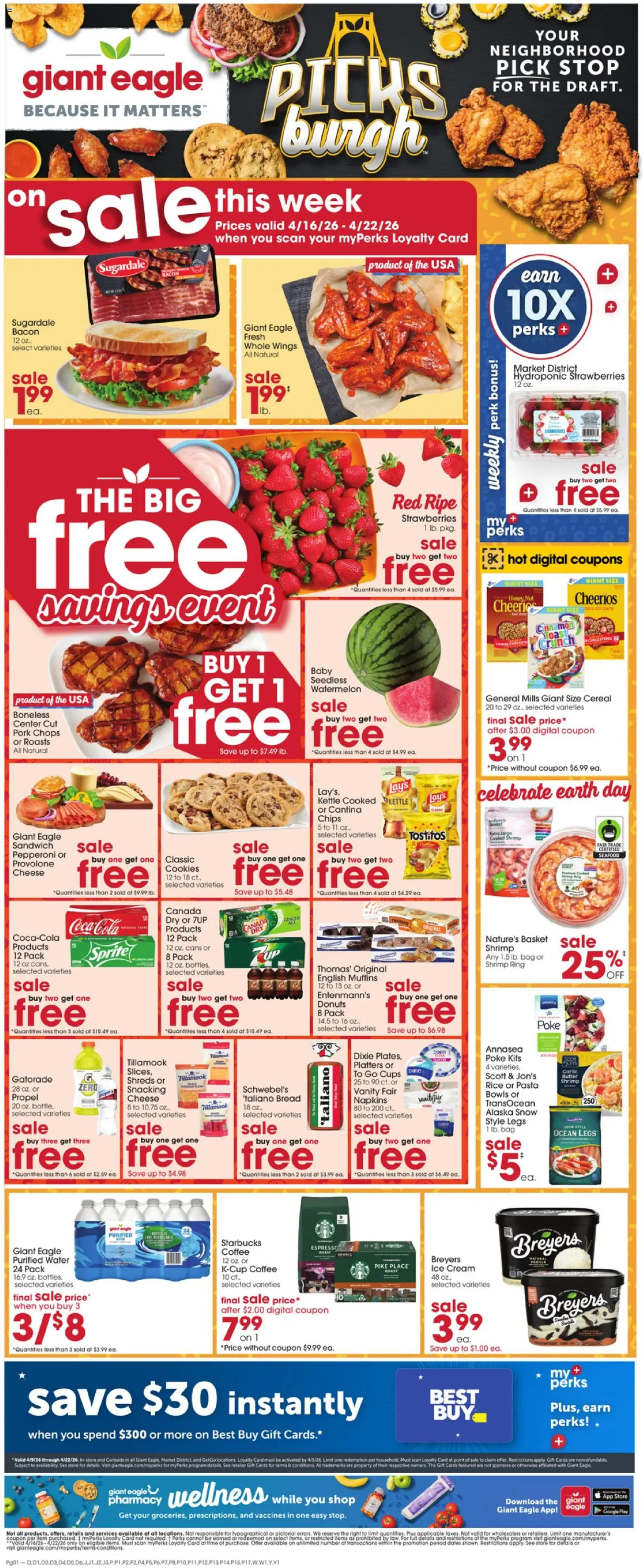 Ad Preview of Giant Eagle Giant Eagle Weekly Ad from 04/16/2026 - Coffee, Seafood, Ring, Cookies, Watermelon, Butter, Basket, Vanilla