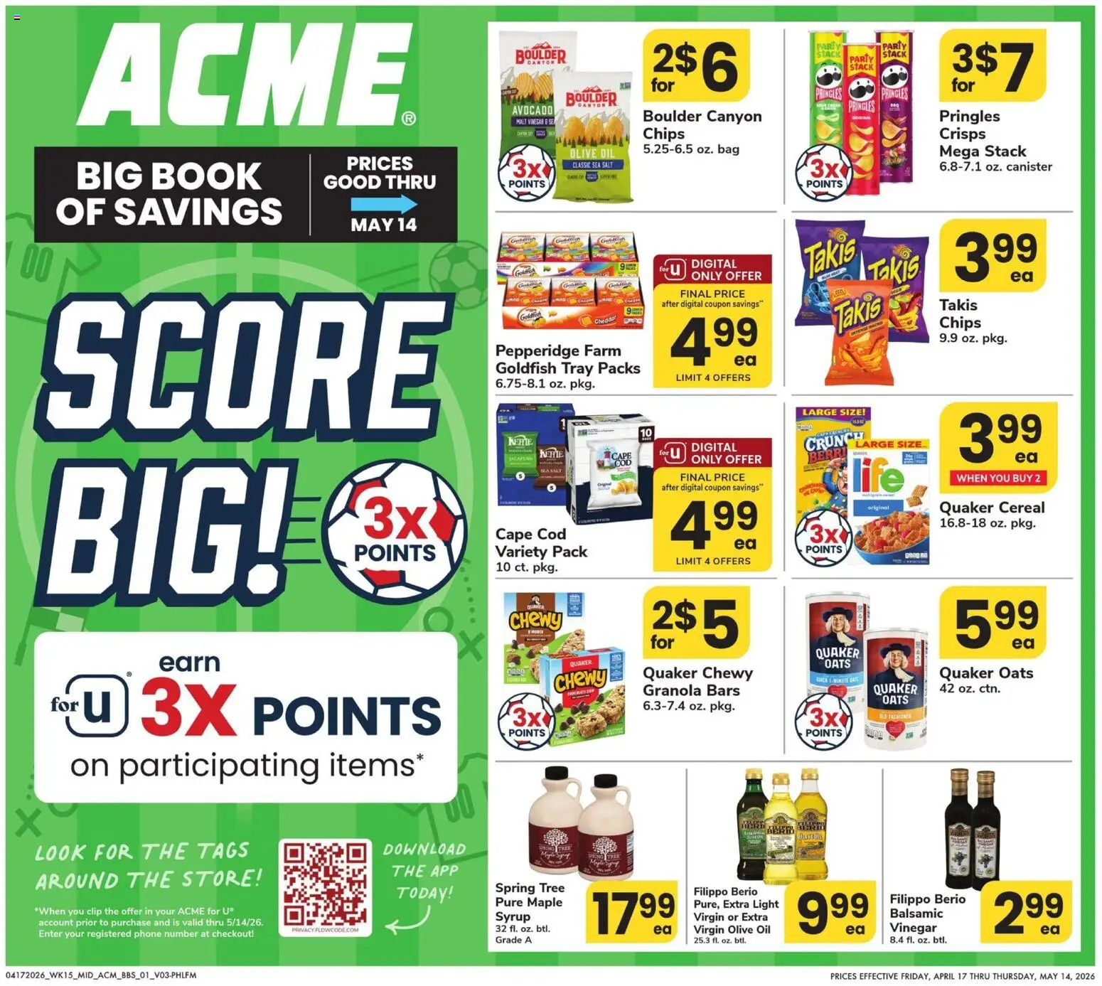 Ad Preview of Acme Acme Big Book of Savings from 04/17/2026 - Chips, Avocado, Oil, Olive oil, Salt, Clip, Kettle, Syrup