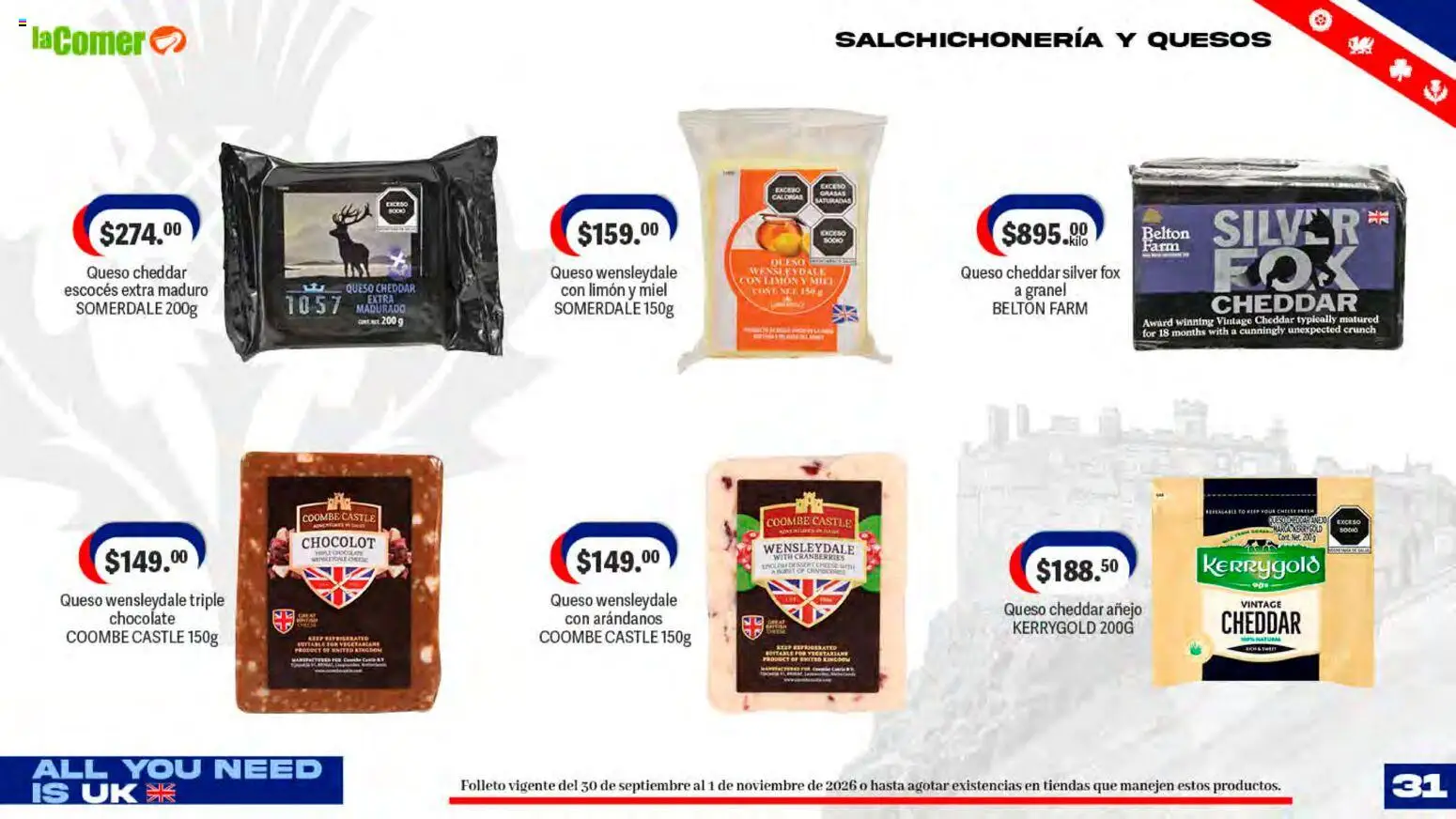 Vista previa las ofertas de la tienda La Comer - La Comer folleto desde el 30/09/2026 - Chocolate, Arándanos, Limón, Queso, Miel, Queso Cheddar