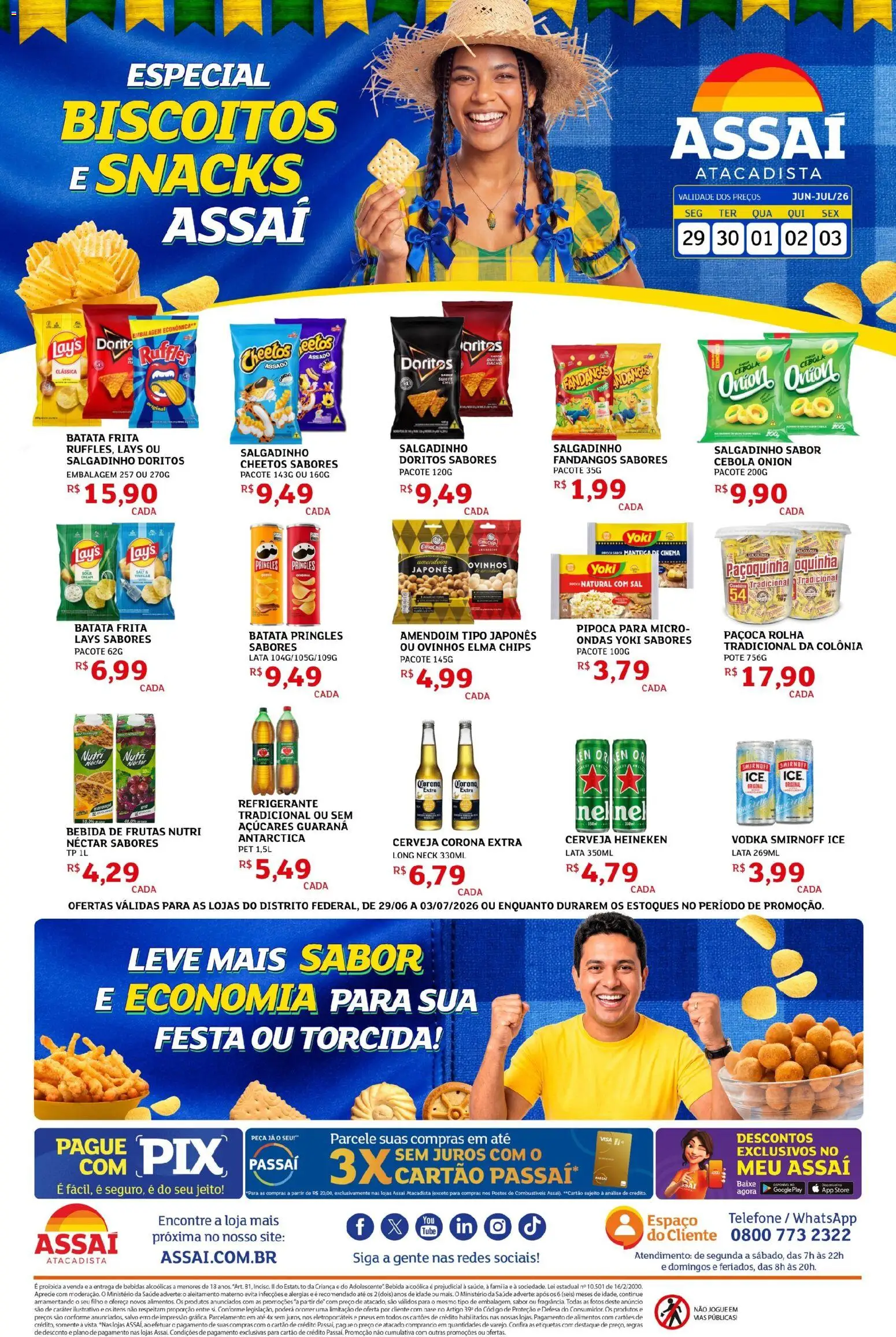 Pré-Visualização do folheto "Assaí Atacadista ofertas - DF" da loja Assaí Atacadista válido a partir de 29/06/2026 - Heineken, Sal, Bebidas, Batata frita, Batata, Elma Chips, Paçoca, Cerveja Corona