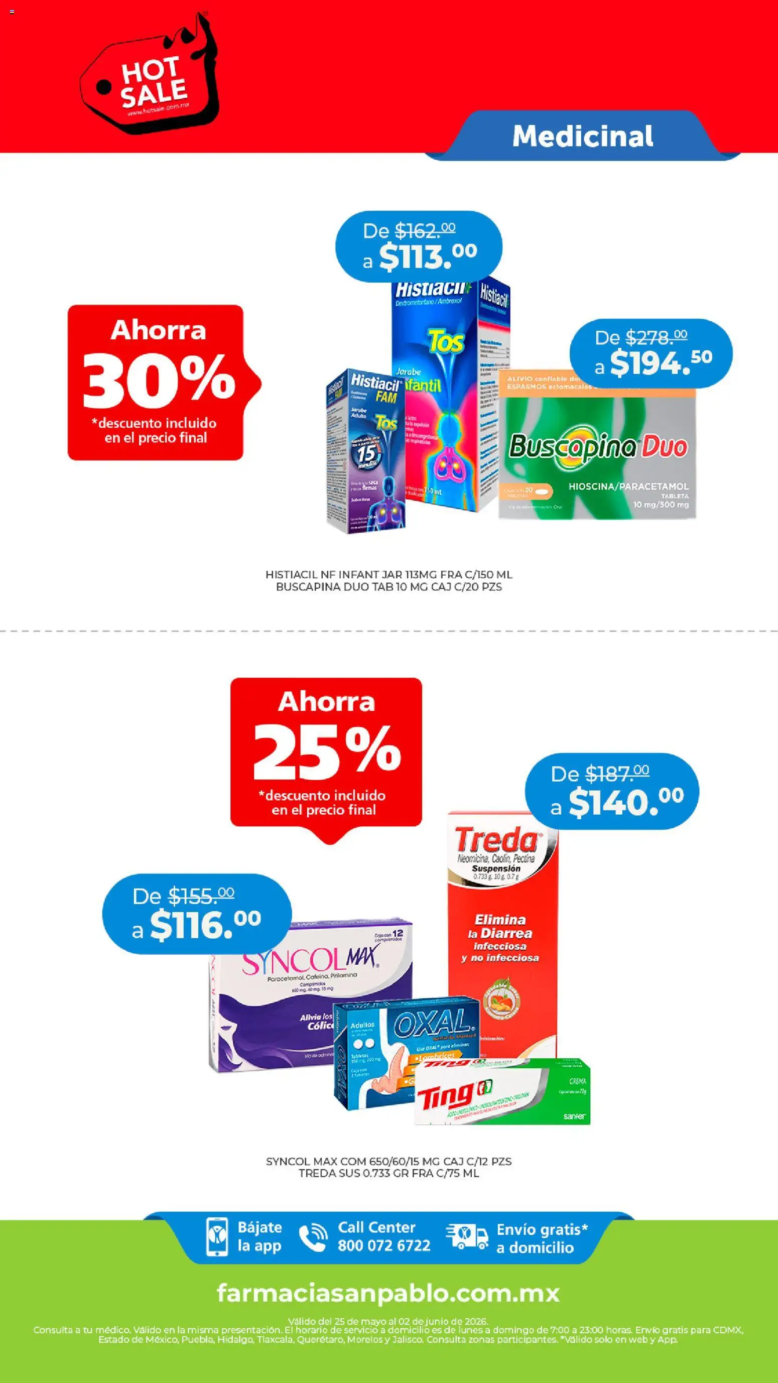 Vista previa las ofertas de la tienda Farmacia San Pablo - Farmacia San Pablo Hot Sale desde el 25/05/2026 - Crema, Cama, Tableta, Jarabe
