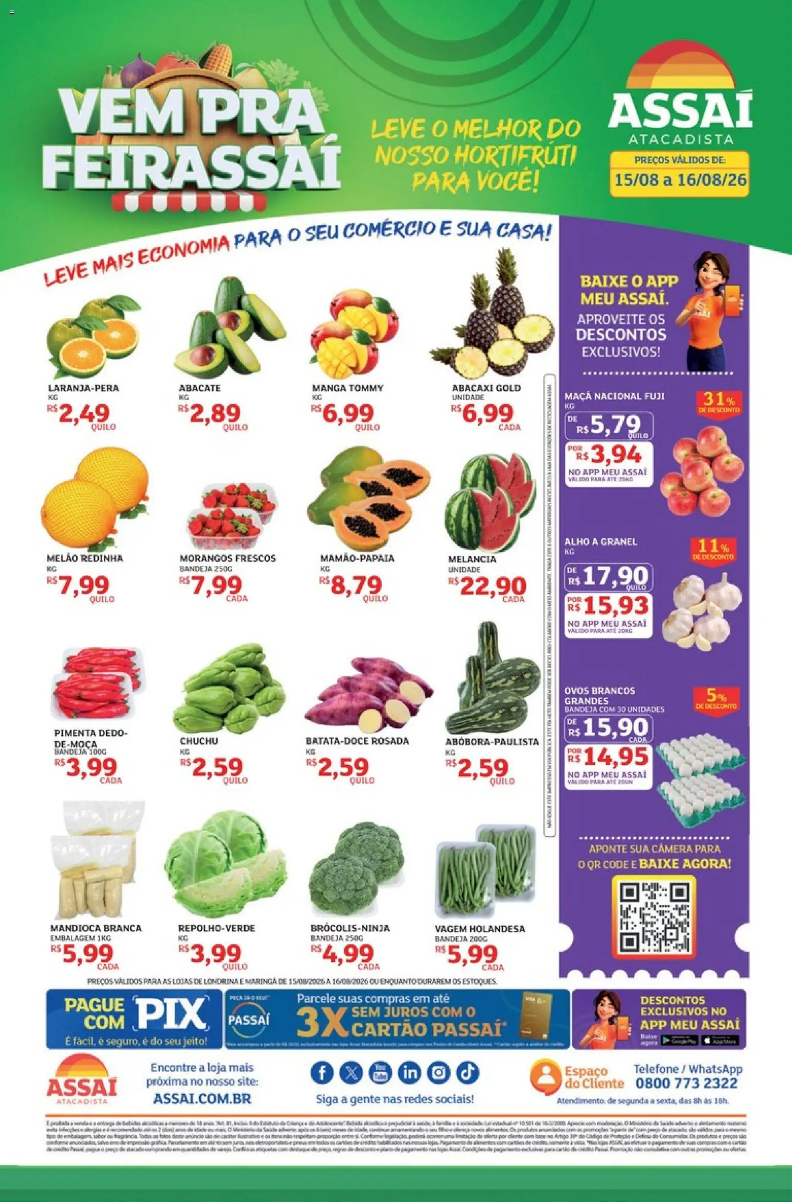 Pré-Visualização do folheto "Assaí Atacadista ofertas - PR" da loja Assaí Atacadista válido a partir de 15/08/2026 - Telefone, Manga, Morangos, Ovos, Abacaxi, Abacate, Bandeja, Alho