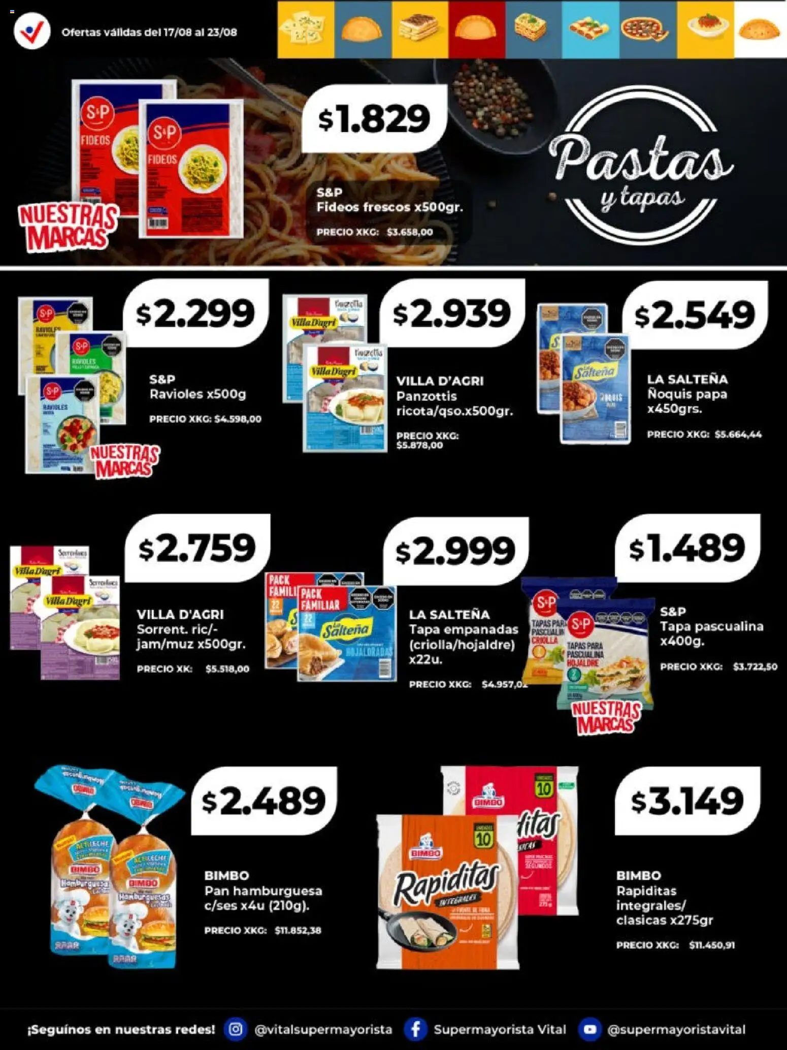 Vista previa del folleto de la tienda Vital válido desde el 17/08/2026 - Hamburguesa, Papa, Ñoquis, Pan, Ravioles, Fideos