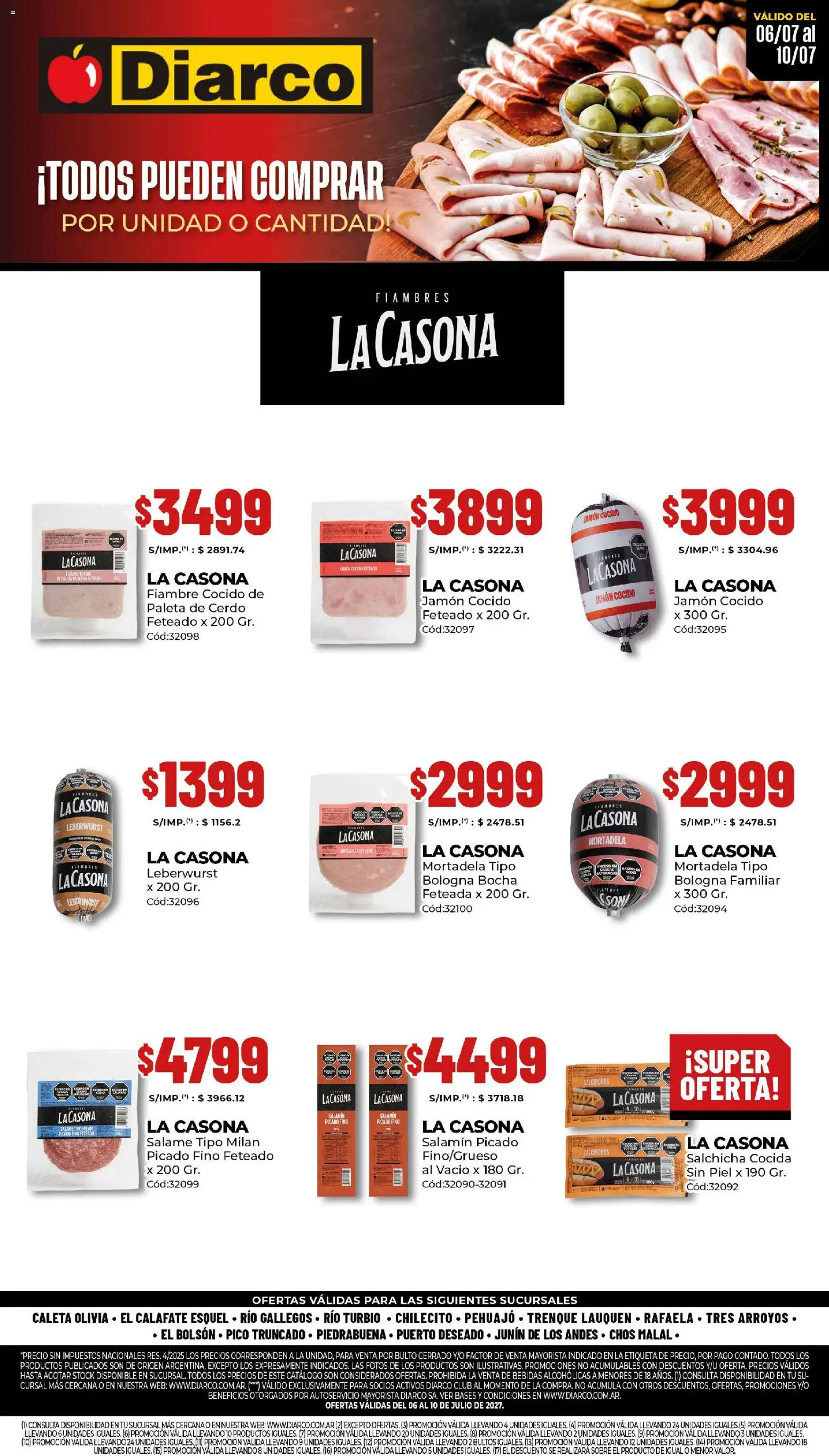 Vista previa del folleto de la tienda Diarco válido desde el 06/07/2026 - Bebidas, Mortadela, Salchicha, Jamón cocido, Paleta, Jamón, Salchichas, Paleta de cerdo