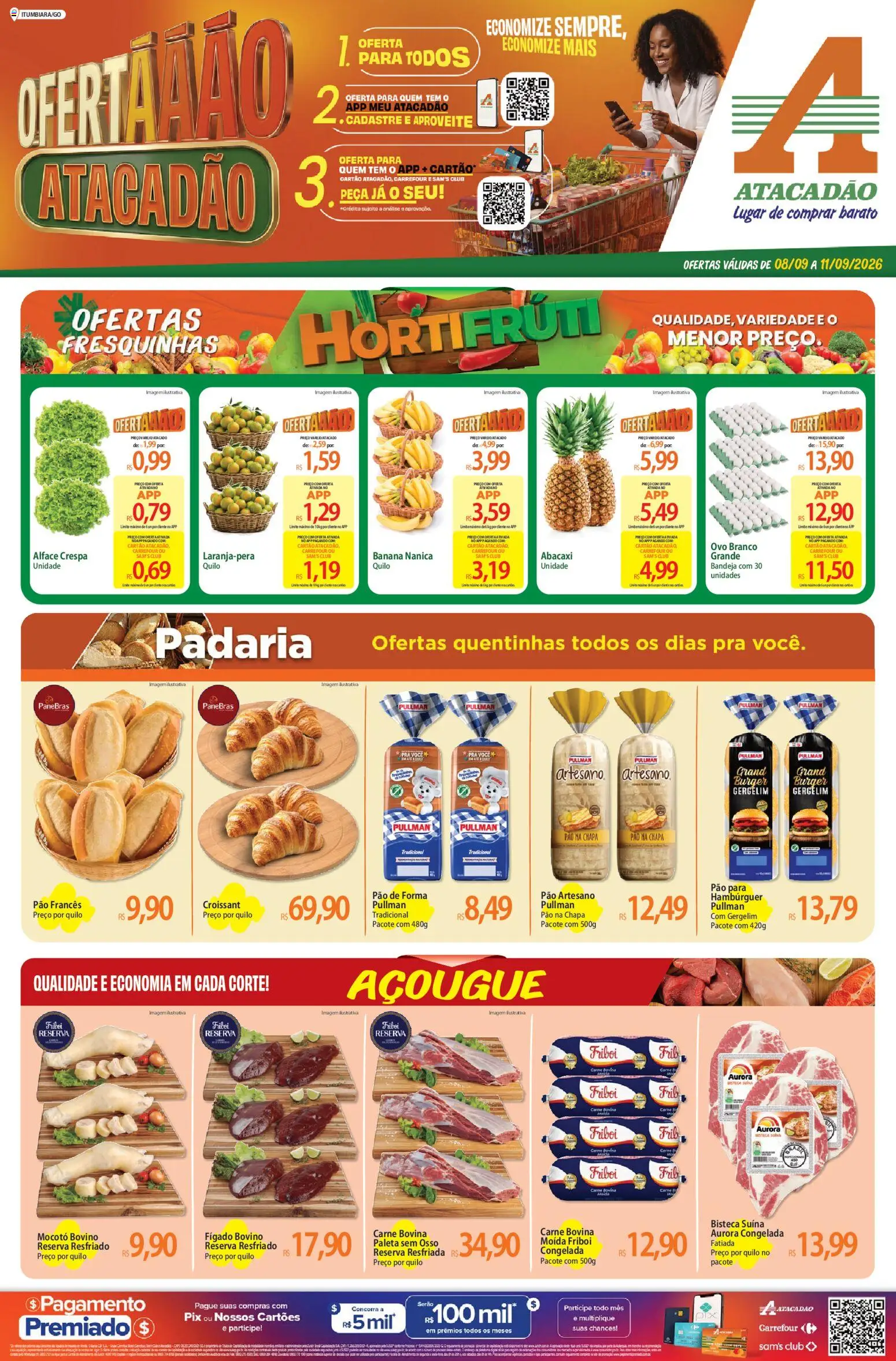 Pré-Visualização do folheto "Atacadão ofertas - GO" da loja Atacadão válido a partir de 08/09/2026 - Hambúrguer, Pão, Abacaxi, Croissant, Carne, Fígado, Gergelim, Pão francês