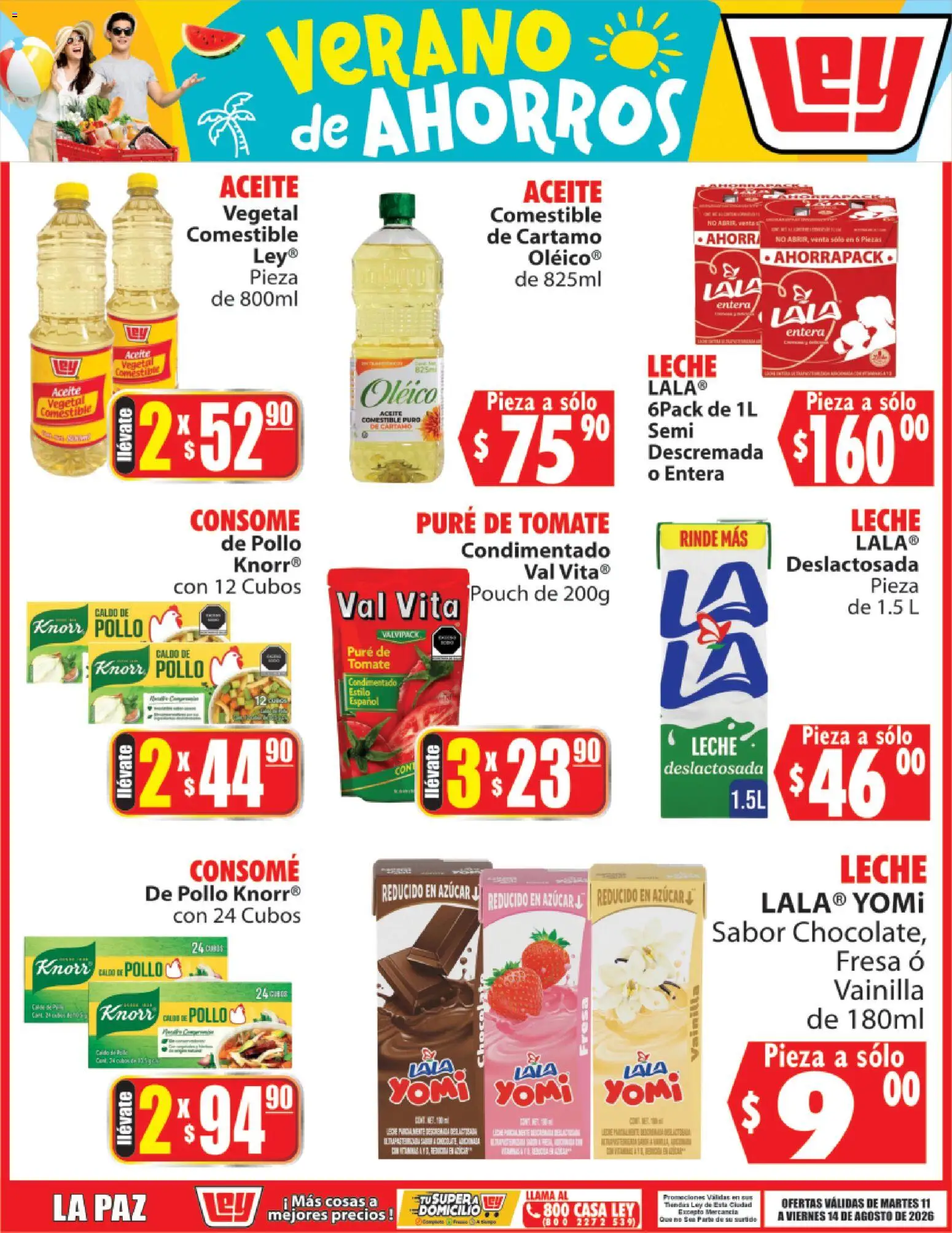 Vista previa las ofertas de la tienda Casa Ley - Casa Ley folleto Verano de ahorros desde el 11/08/2026 - Fresa, Azúcar, Tomate, Leche, Vainilla, Caldo de pollo, Aceite vegetal, Puré