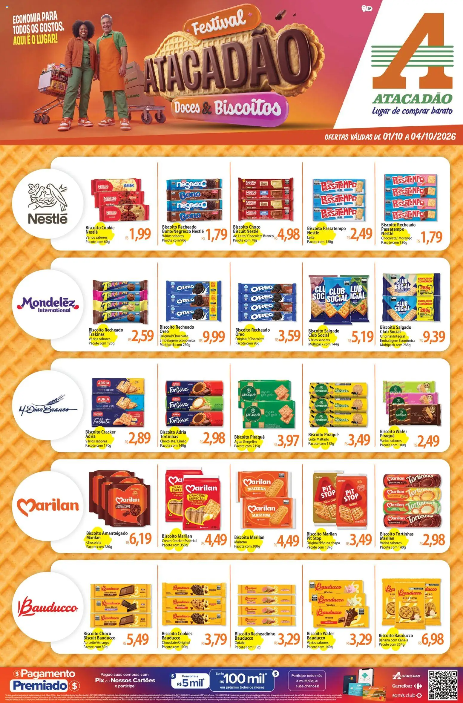 Pré-Visualização do folheto "Atacadão ofertas - SP" da loja Atacadão válido a partir de 01/10/2026 - Água, Cookies, Biscoito, Leite, Canela, Pó, Cream cracker, Biscoito salgado