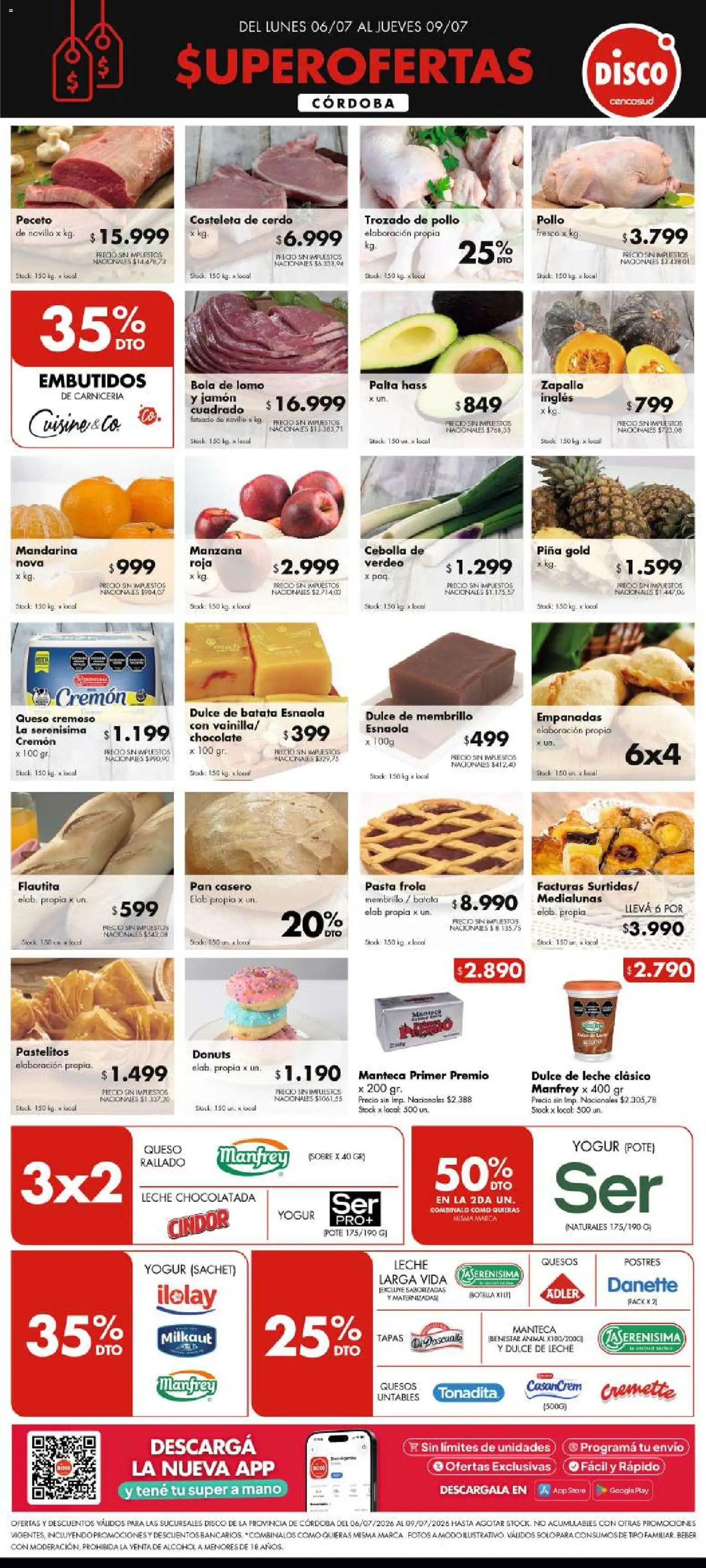 Vista previa del folleto de la tienda Disco válido desde el 05/07/2026 - Chocolate, Chocolatada, Lomo, Batata, Leche, Cerdo, Cebolla, Embutidos