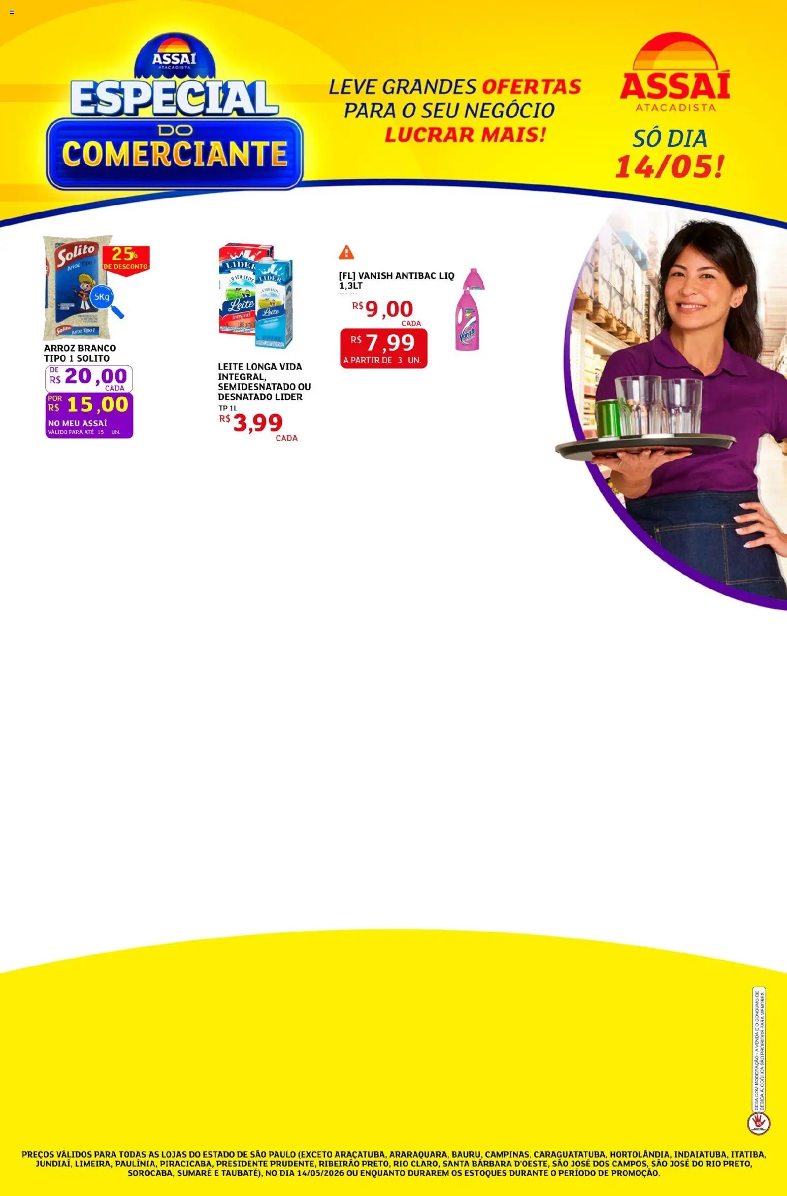 Pré-Visualização do folheto "Assaí Atacadista ofertas - SP" da loja Assaí Atacadista válido a partir de 04/09/2026 - Arroz, Bebida, Leite, Vanish, Leite integral, Leite longa vida