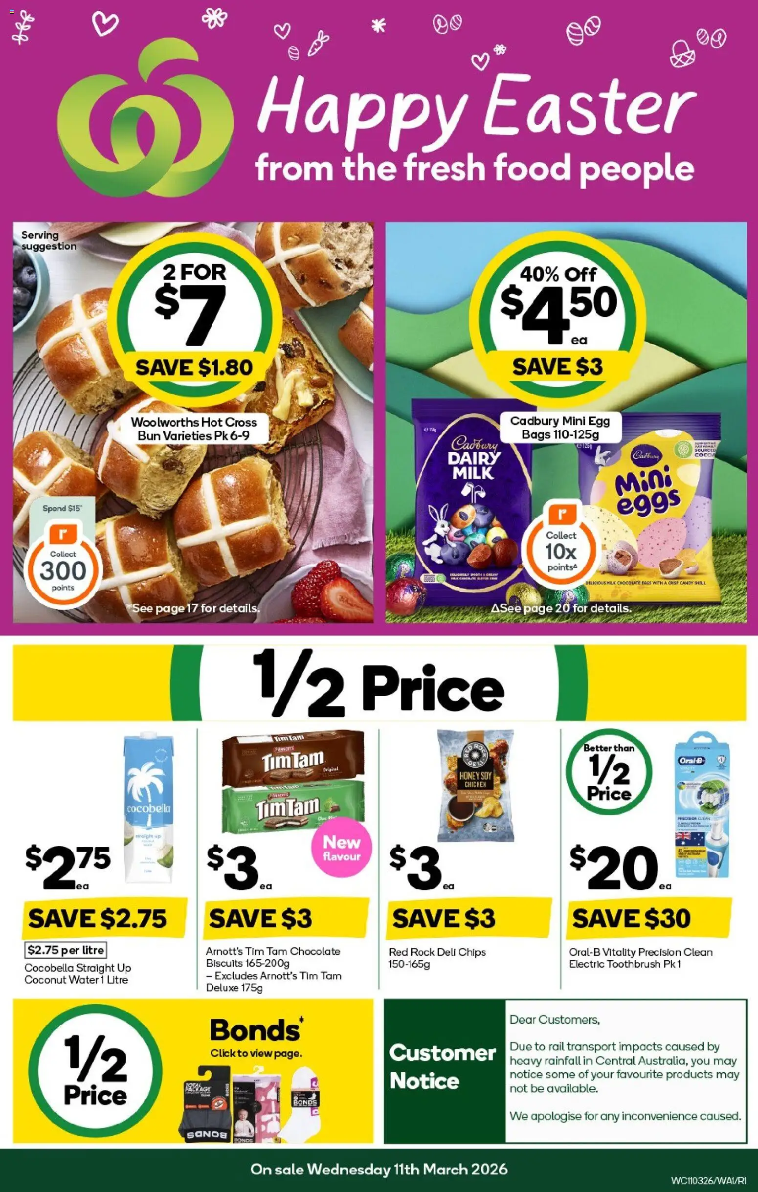 Preview of catalogue Woolworths catalogue PT Hedland from shop Woolworths valid 11/03/2026 - Dairy, Eggs, Chocolate, Chicken, Chips, Carp, Toothbrush, Coconut