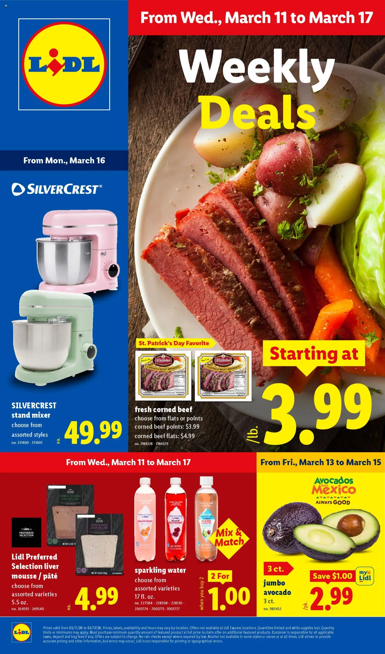 Ad Preview of Lidl Lidl Weekly Ad from 03/11/2026 - Water, Avocado, Liver, Raspberry, Beef, Pork, Pâté, Chicken