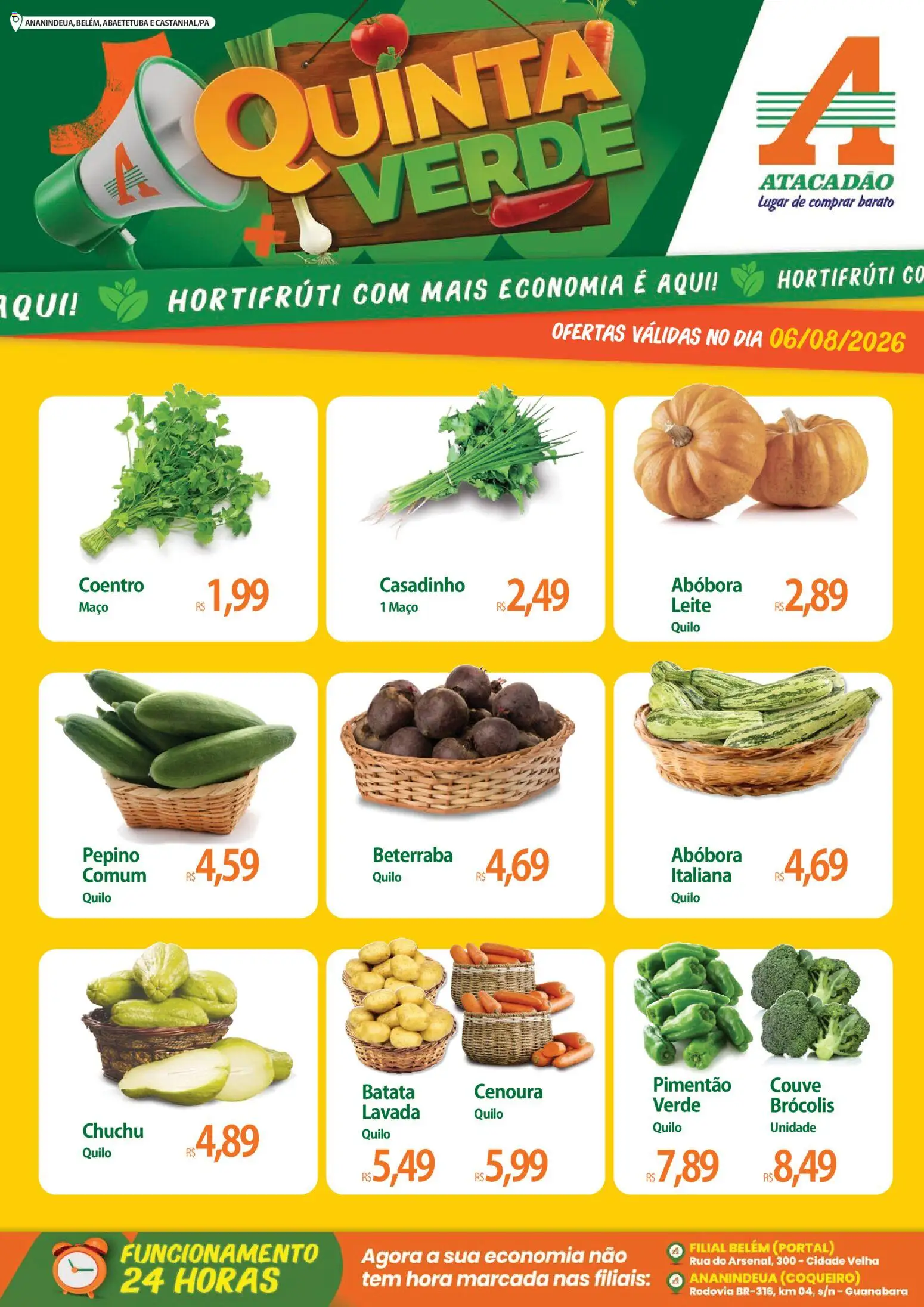 Pré-Visualização do folheto "Atacadão ofertas - PA" da loja Atacadão válido a partir de 06/08/2026 - Brócolis, Chuchu, Abóbora, Leite, Batata, Beterraba, Cenoura, Couve
