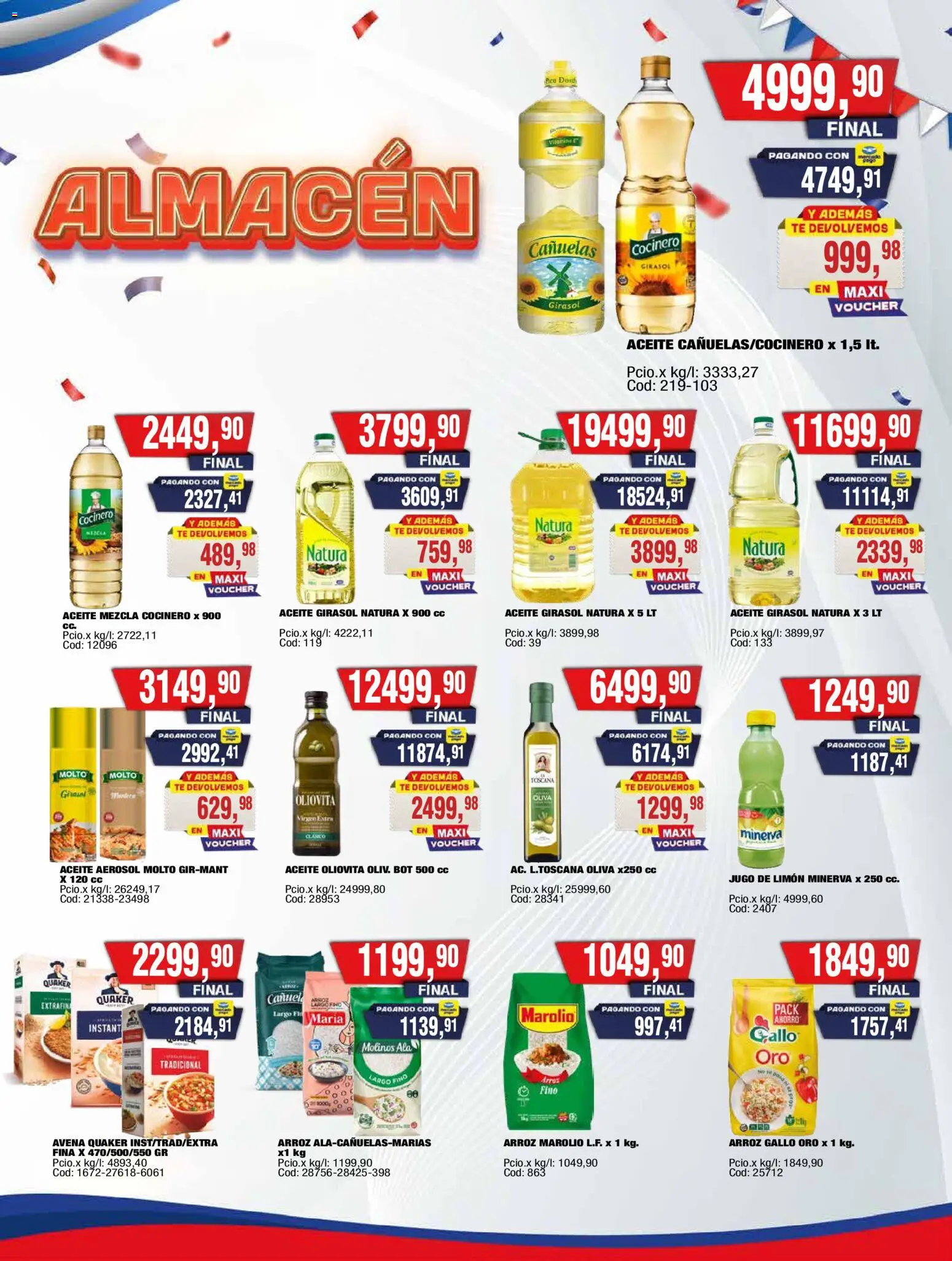Vista previa del folleto de la tienda Maxiconsumo válido desde el 10/08/2026 - Aceite de oliva, Arroz, Avena, Oliva, Jugo, Aceite de girasol, Jugo de limón, Aceite en aerosol