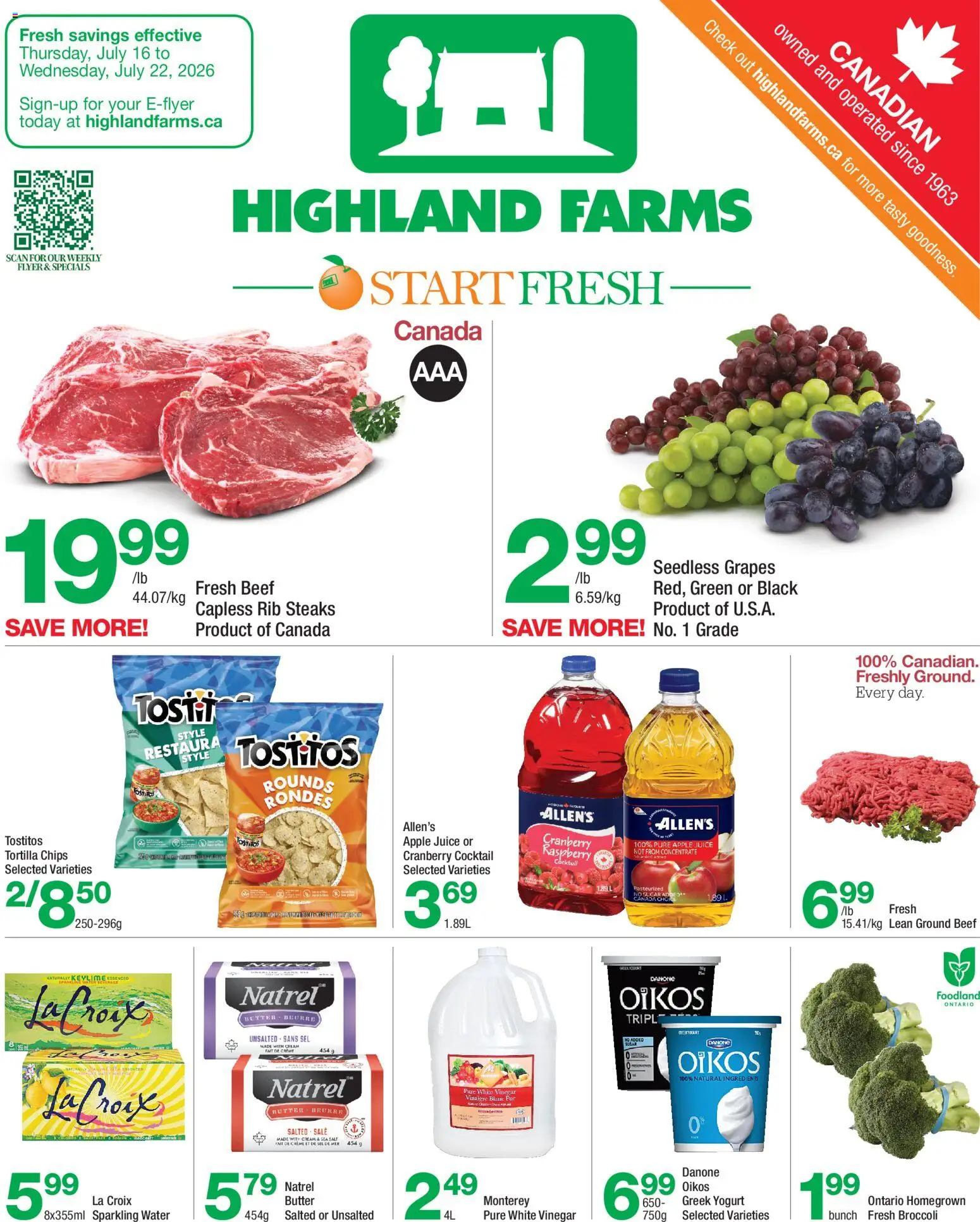 Preview of leaflet Highland Farms weekly flyer / circulaire from shop Highland Farms is valid from Jul 16, 2026 - Cocktail, Yogurt, Sugar, Cream, Grapes, Ingredients, Apple juice, White vinegar