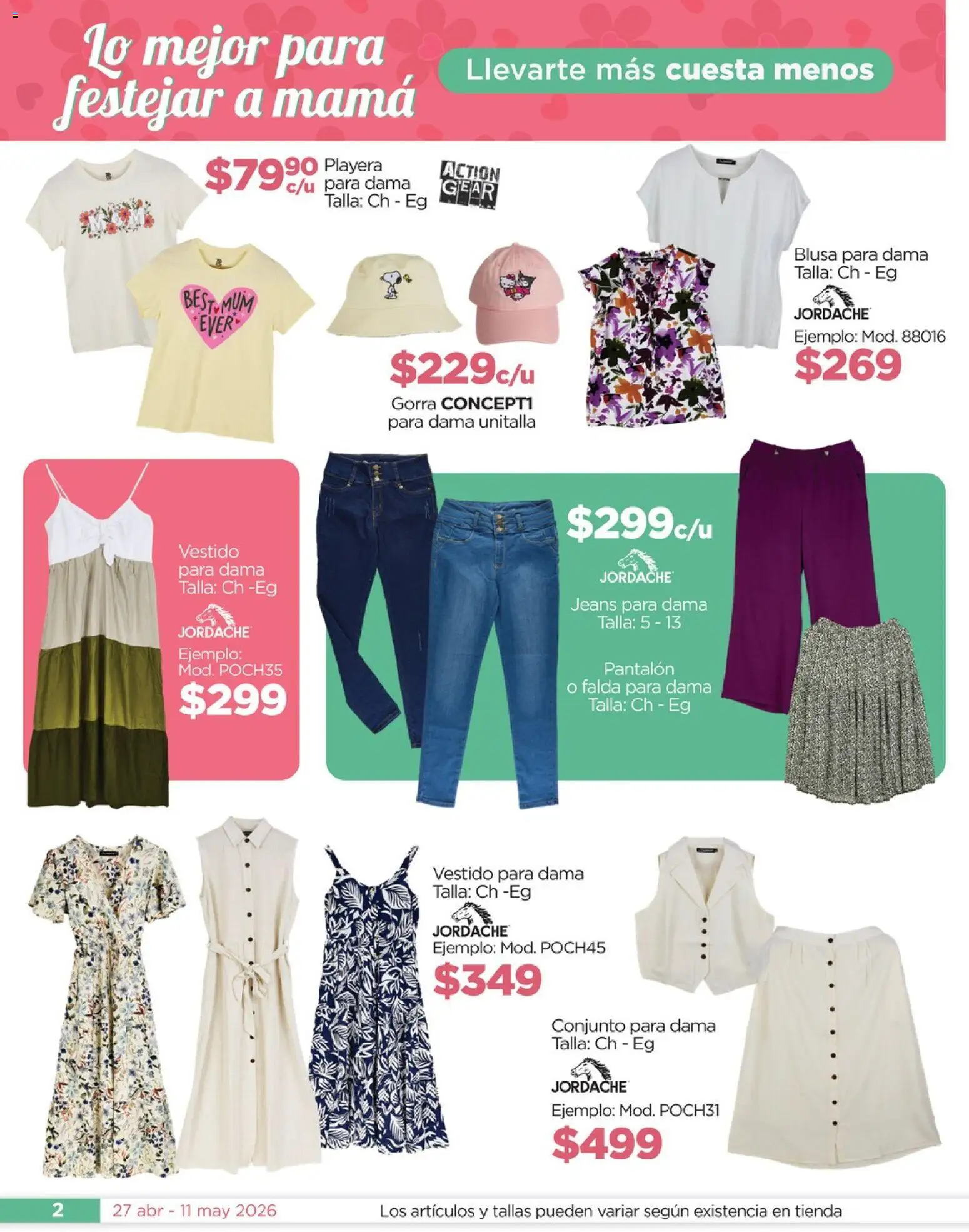 Vista previa las ofertas de la tienda Chedraui - Chedraui folleto Mejor para festejar a mamá desde el 27/04/2026 - Gorra, Vestido, Playera, Blusa, Conjunto, Falda