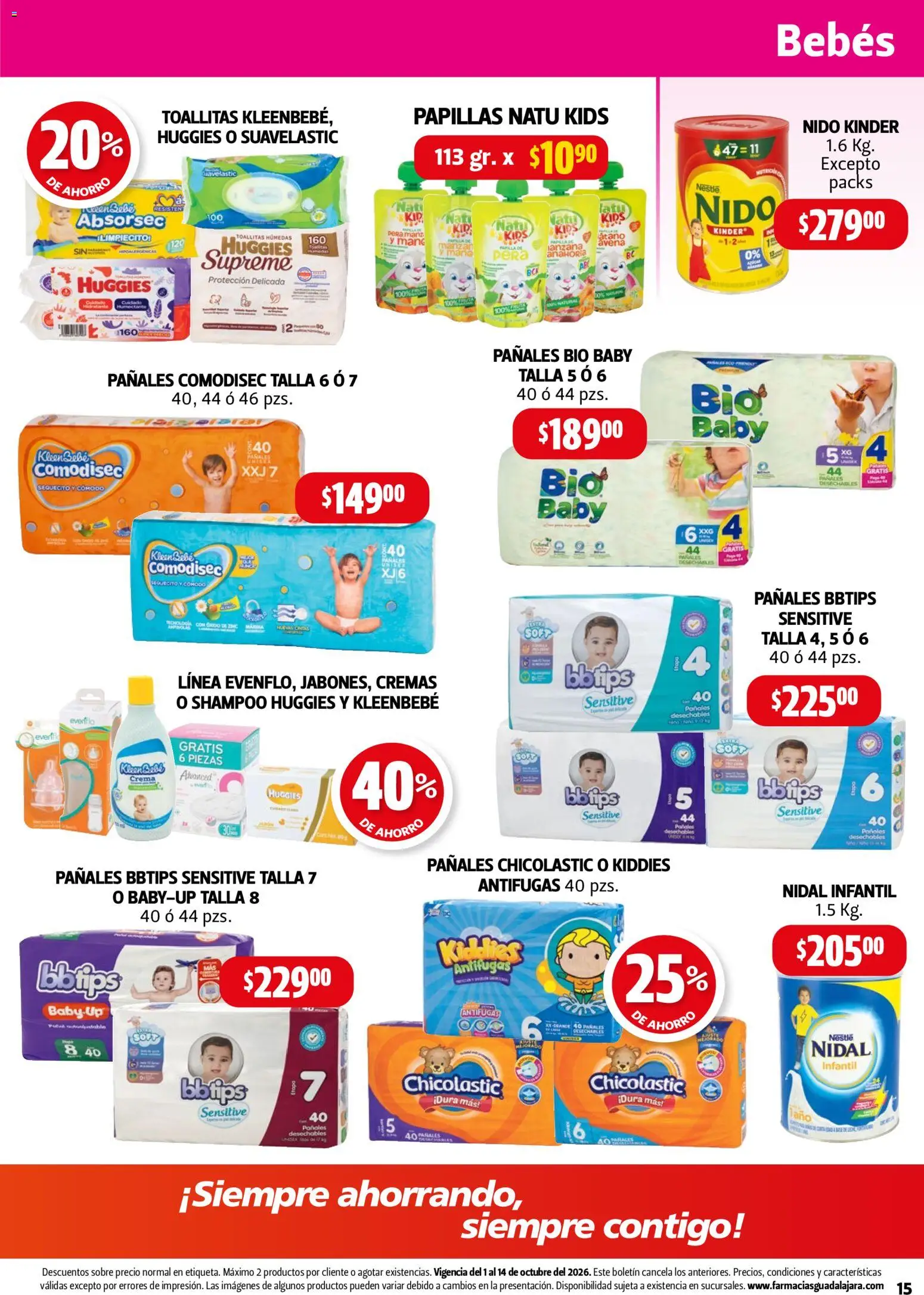 Vista previa las ofertas de la tienda Farmacia Guadalajara - Farmacia Guadalajara catálogo desde el 01/10/2026 - Shampoo, Avena, Crema, Toallitas húmedas, Pera, Pañales, Sobre, Papillas