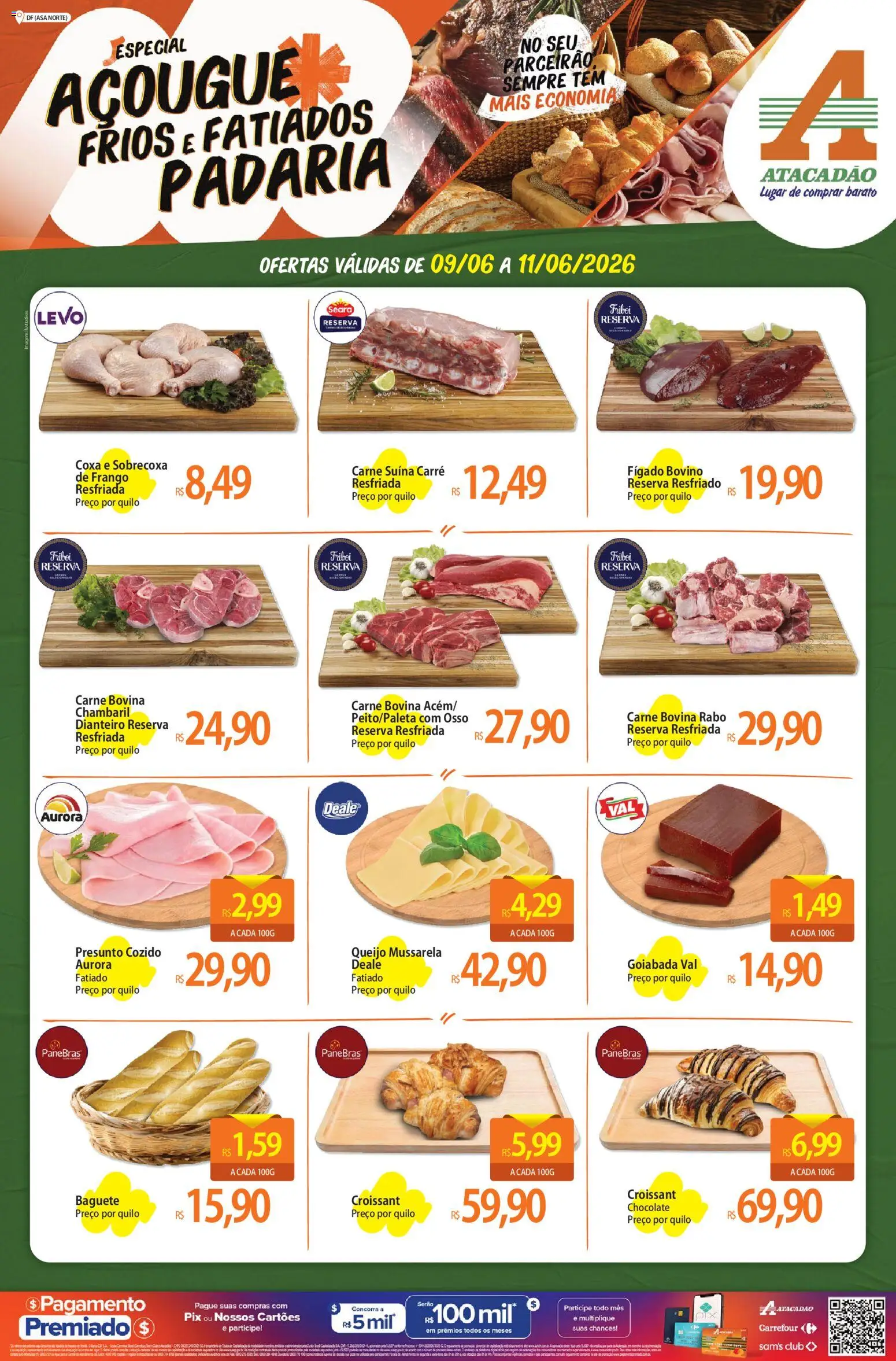 Pré-Visualização do folheto "Atacadão ofertas - DF" da loja Atacadão válido a partir de 09/06/2026 - Chocolate, Croissant, Carne, Fígado, Goiabada, Presunto, Carne bovina, Sobrecoxa de frango