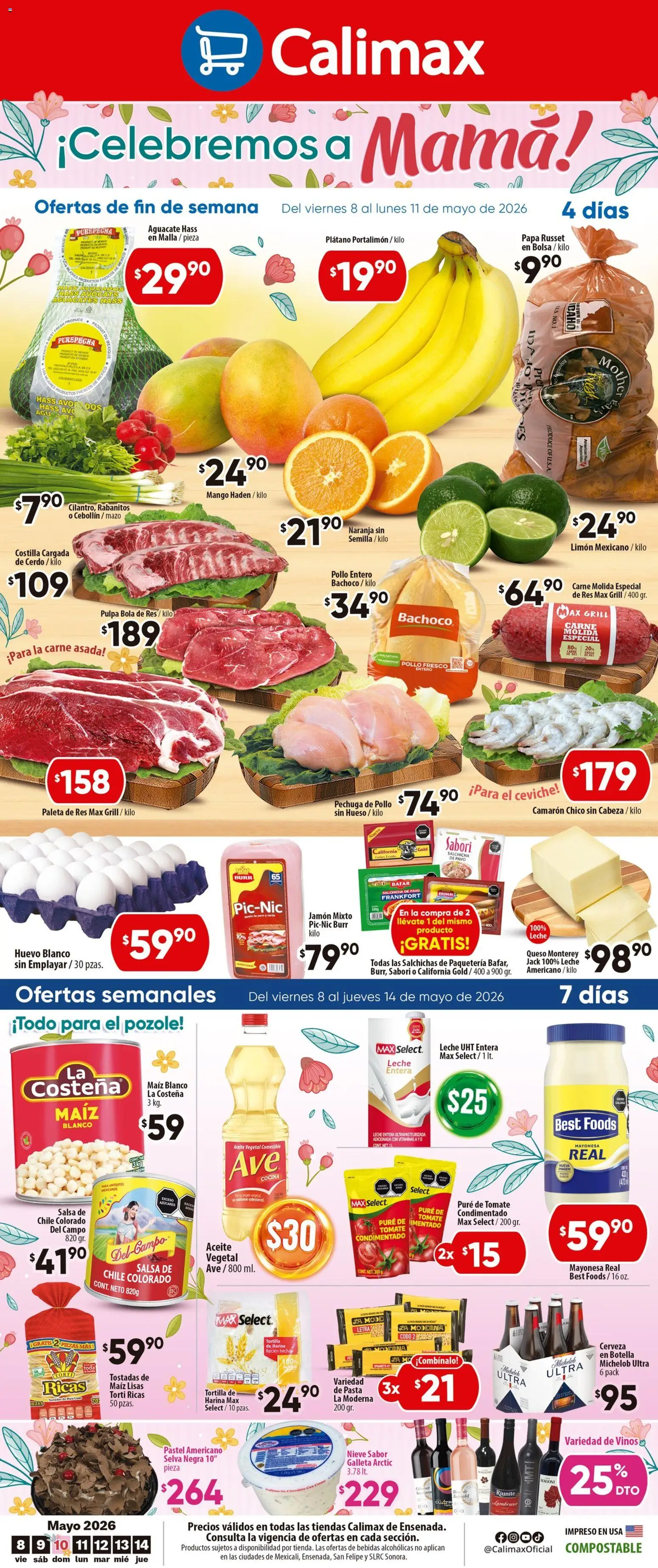 Vista previa las ofertas de la tienda Calimax - Calimax folleto Ensenada desde el 08/05/2026 - Agua, Pollo, Cocina, Tomate, Vitaminas, Huevo, Mayonesa, Malla