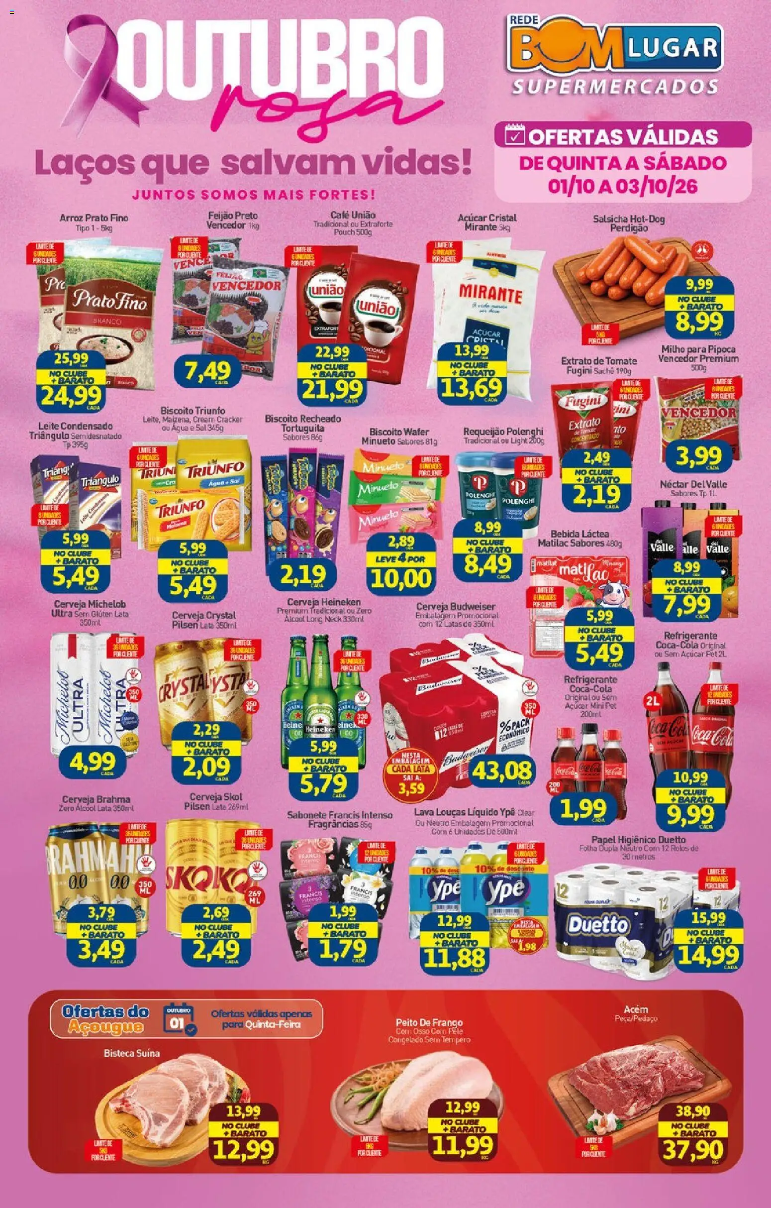 Pré-Visualização do folheto "Rede Bom Lugar - Ofertas da semana" da loja Rede Bom Lugar válido a partir de 01/10/2026 - Água, Leite condensado, Sal, Salsicha, Leite, Frango, Tomate, Refrigerante