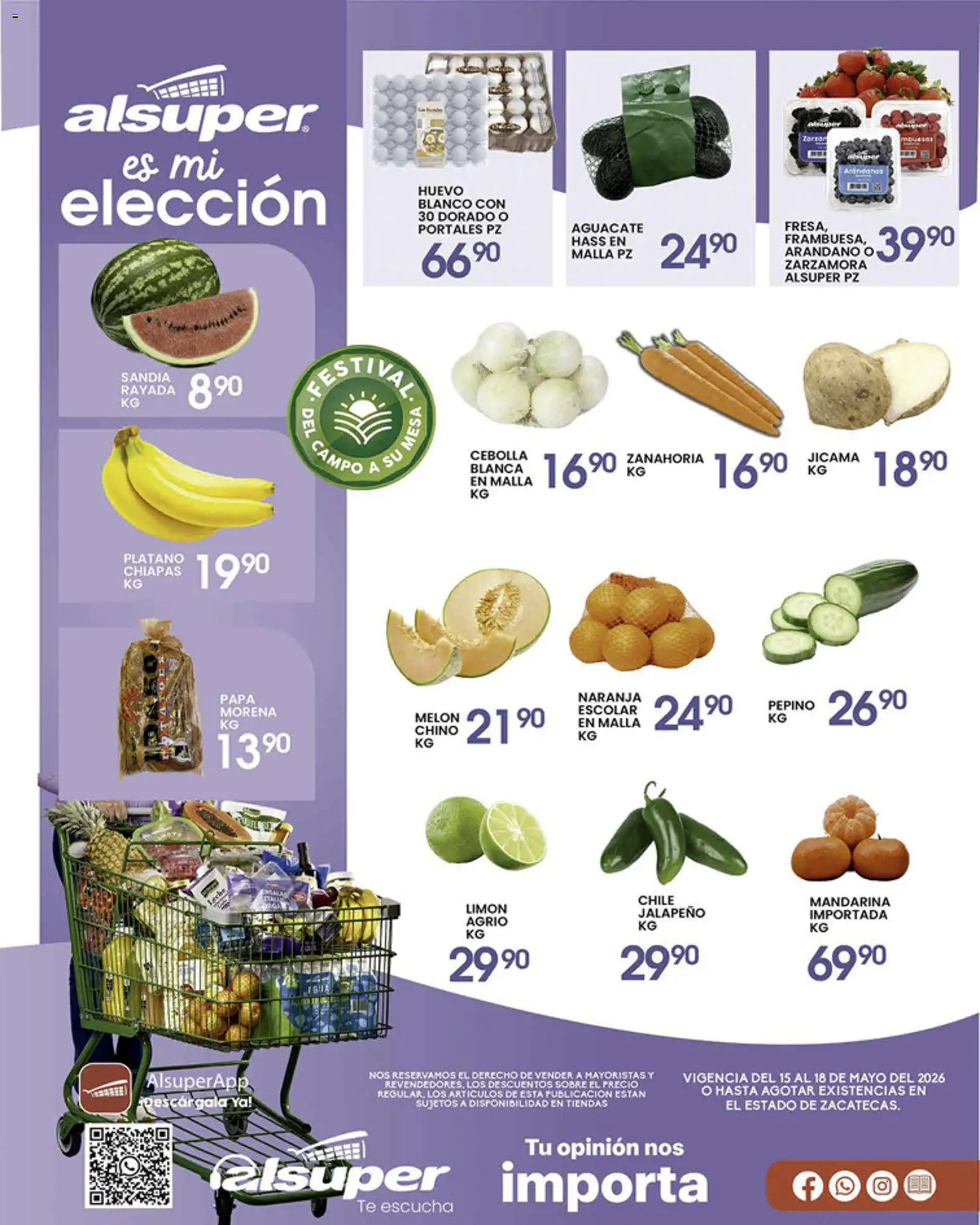 Vista previa las ofertas de la tienda Alsuper - Alsuper folleto Zacatecas desde el 15/05/2026 - Papa, Té, Aguacate, Sandía, Limón, Sobre, Melón, Malla