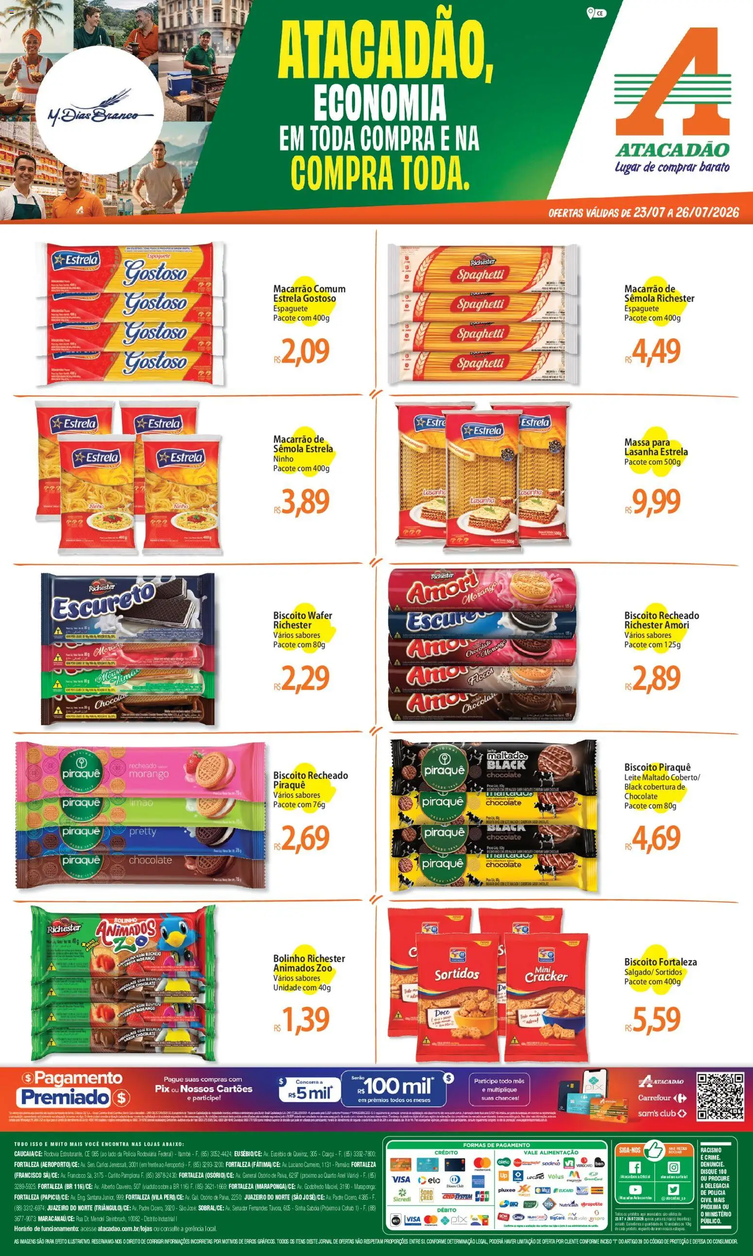 Pré-Visualização do folheto "Atacadão ofertas - CE" da loja Atacadão válido a partir de 23/07/2026 - Macarrão, Biscoito, Leite, Doce, Anel, Espaguete, Biscoito recheado, Flocos
