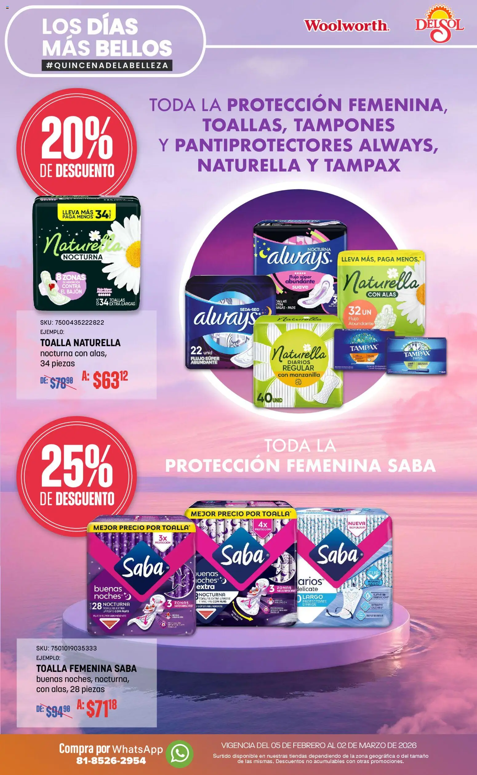 Vista previa las ofertas de la tienda Del Sol y Woolworth - Catálogo desde el 05/02/2026 - Tampones, Toalla, Toallas