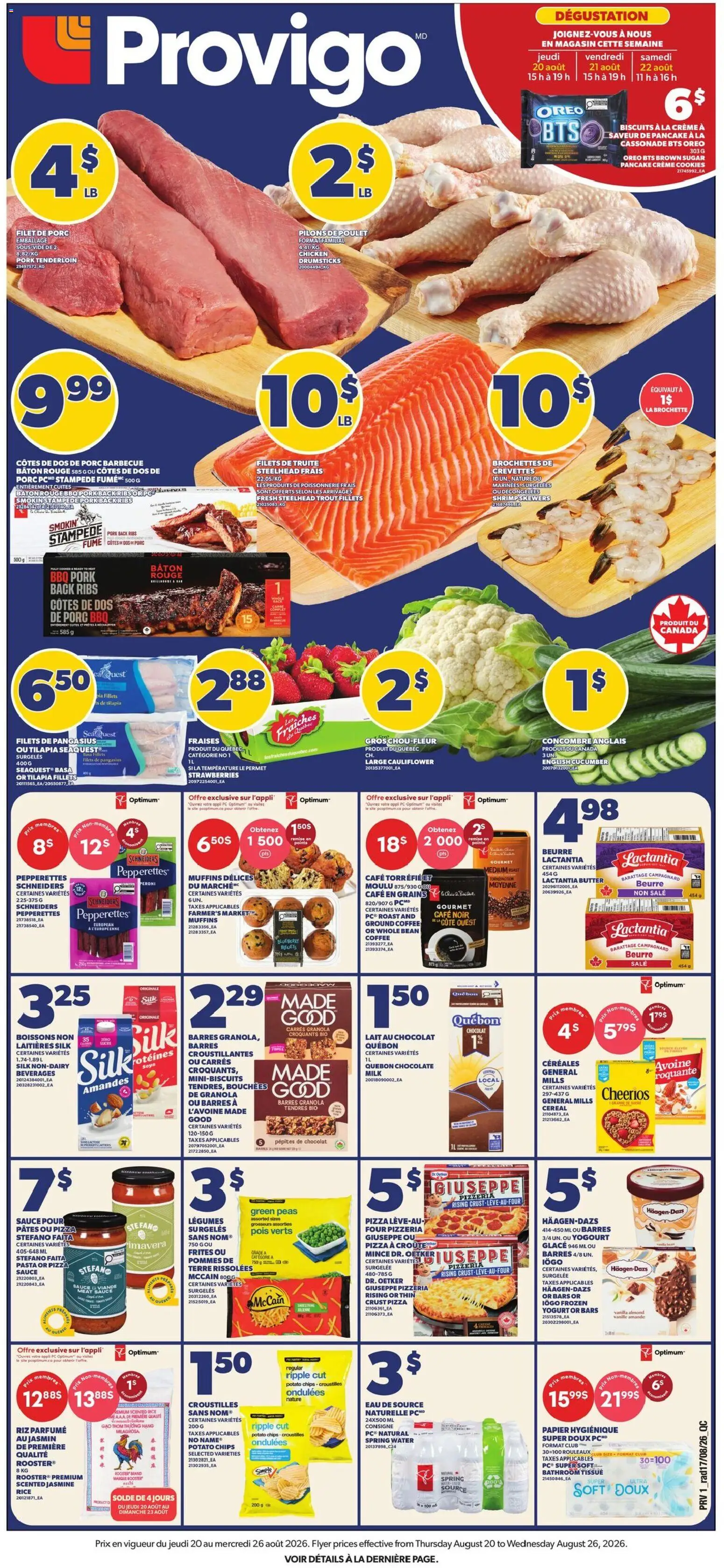 Preview of leaflet Provigo weekly flyer / circulaire from shop Provigo is valid from Aug 20, 2026 - Pizza, Pasta, Chocolate, Meat, Chips, Milk, Tomato, Pork