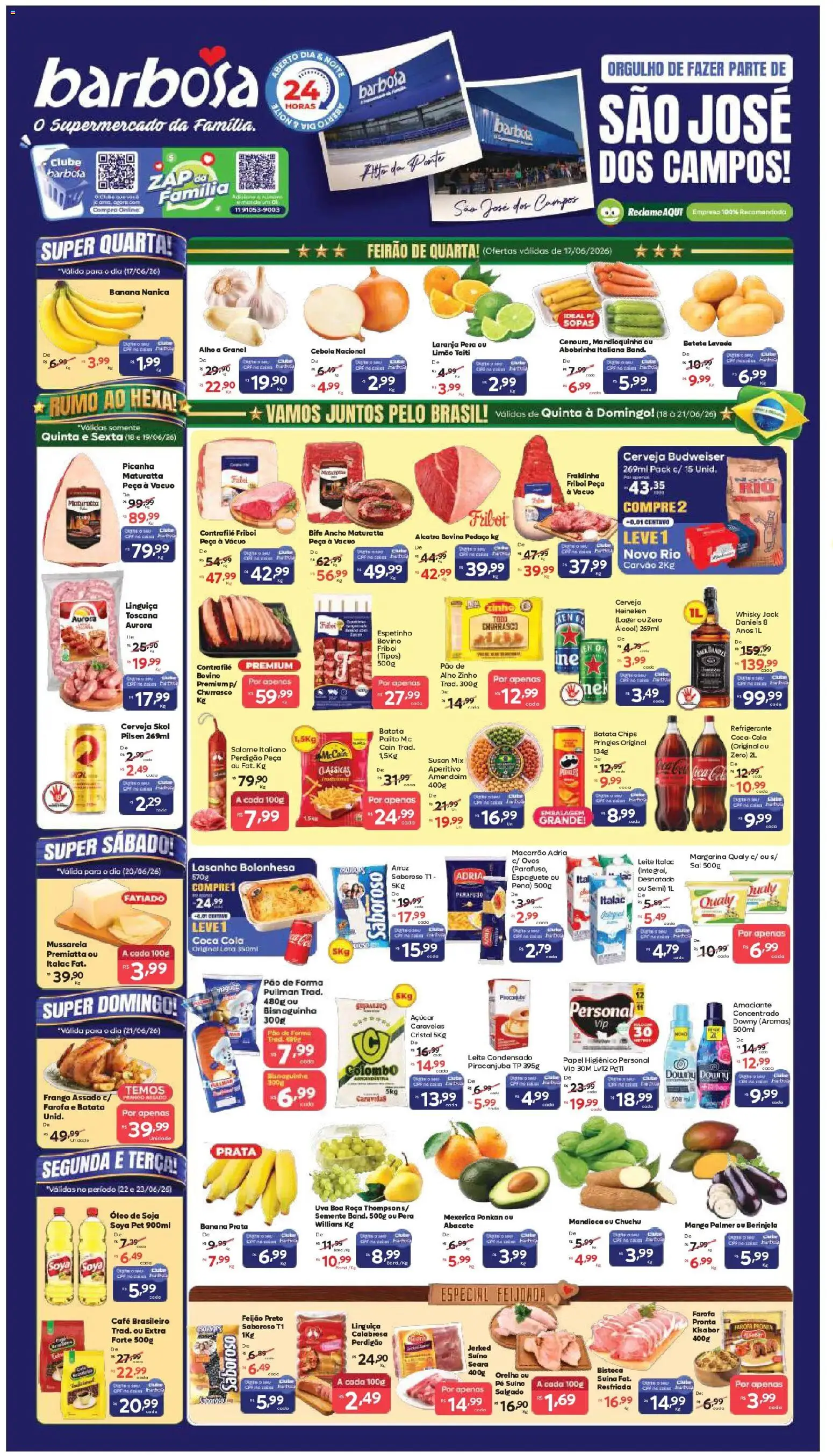 Pré-Visualização do folheto "Barbosa Supermercados ofertas São José dos Campos e São José Alto da Ponte" da loja Barbosa Supermercados válido a partir de 17/06/2026 - Uva, Frango, Abacate, Refrigerante, Pão de forma, Cola, Salame, Alcatra
